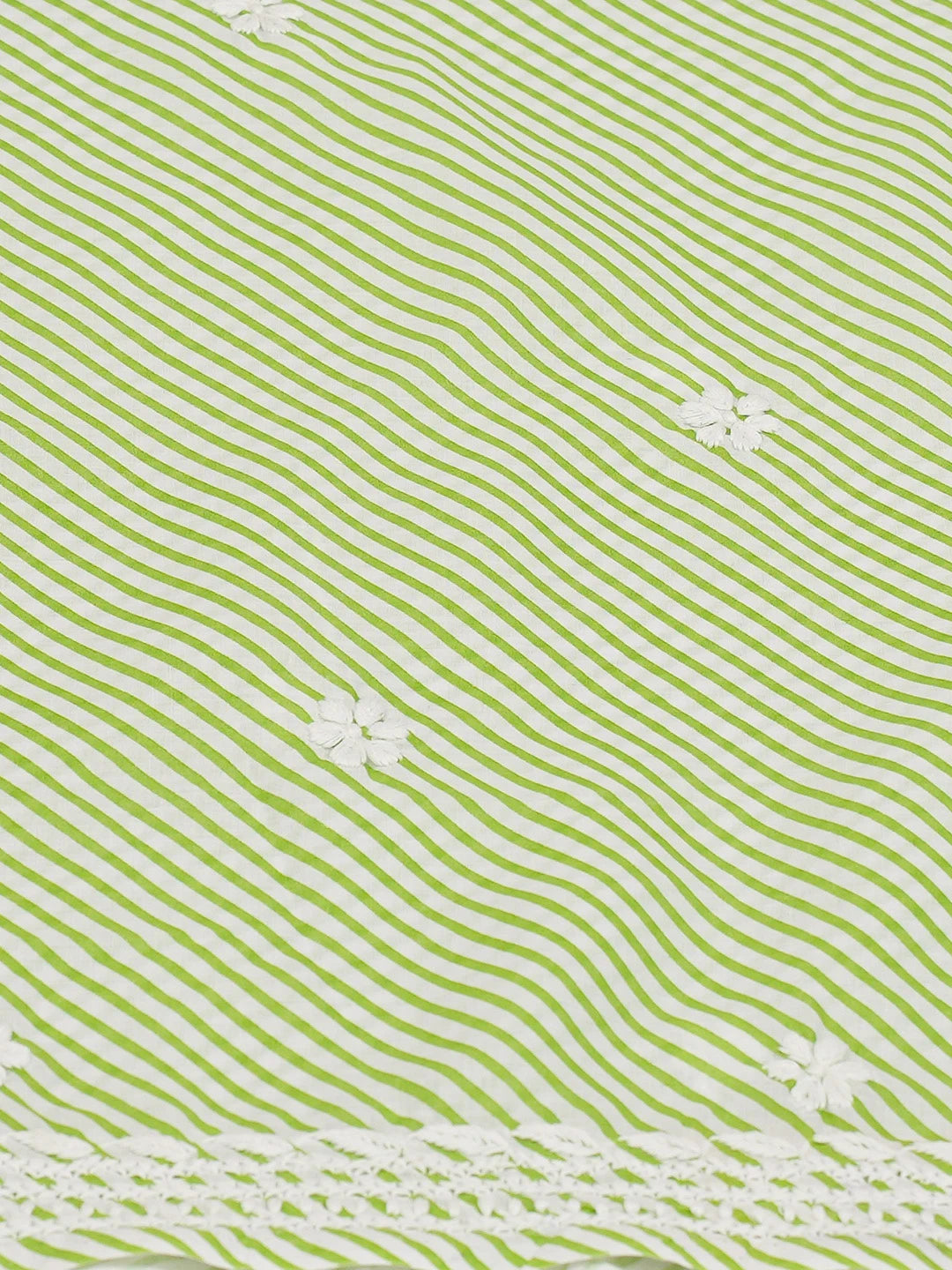 Ada Hand Embroidered Green and White Lehariya Print Cotton Lucknowi Chikankari Unstitched Kurta Piece 01A654536