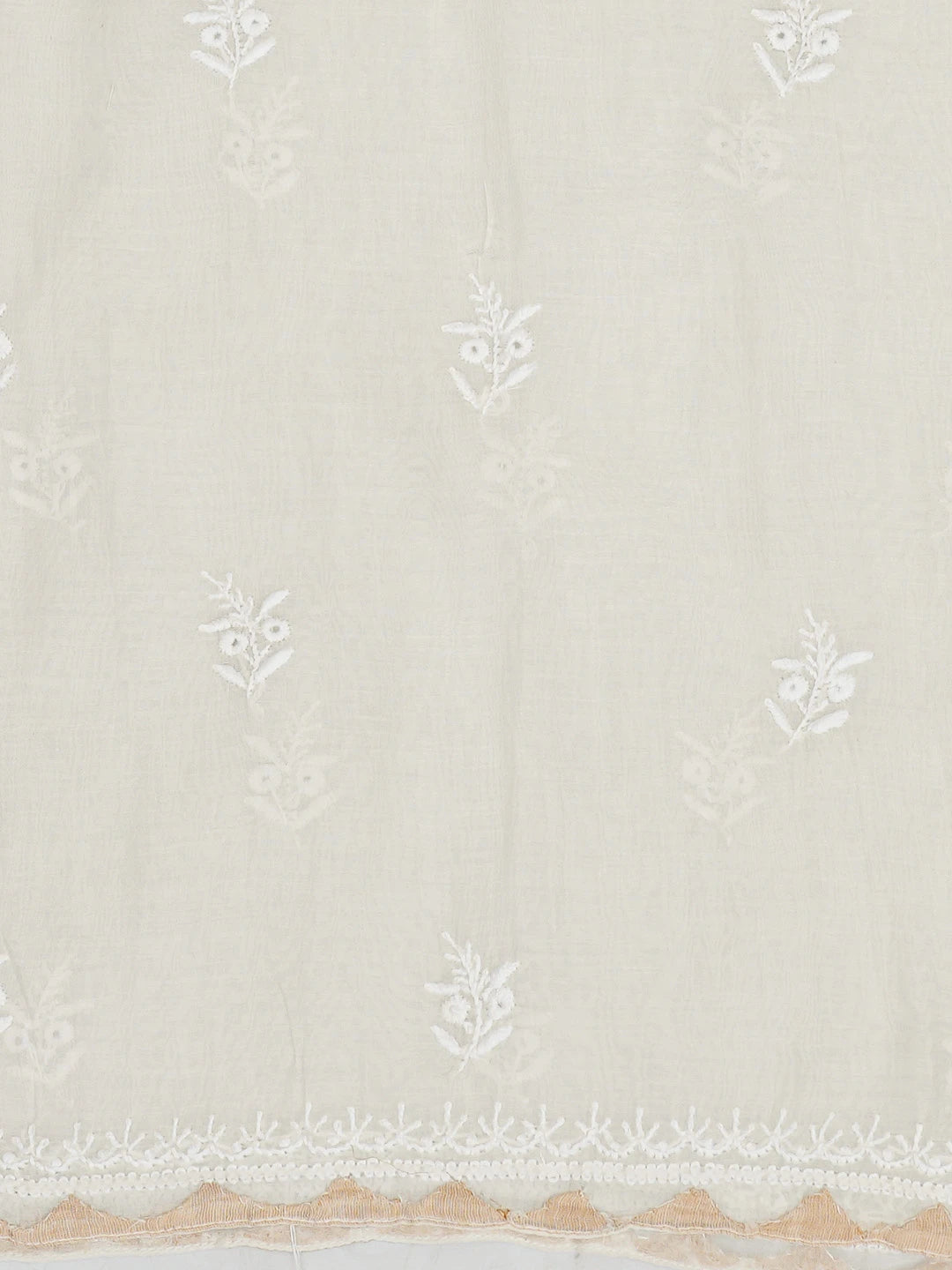 Ada Hand Embroidered Ivory White Chanderi Lucknowi Chikankari Semi-Stitched Kurta Dupatta Set 01A703164