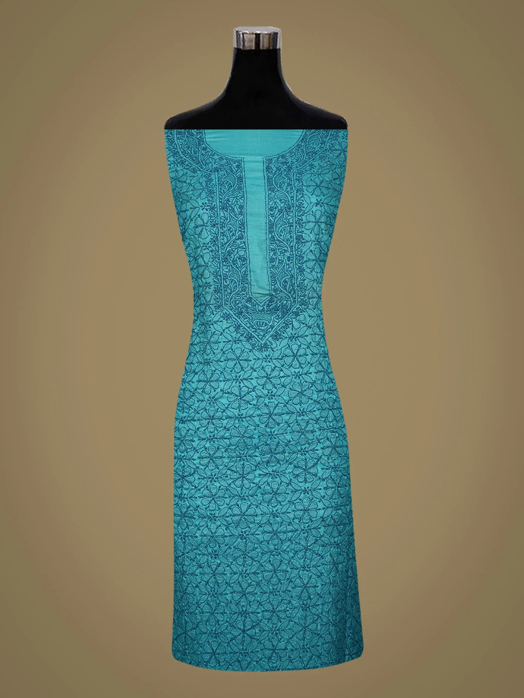 Ada Hand Embroidered Bondi Blue Silk  Lucknowi Chikankari Unstitched Kurta Piece 01A604518