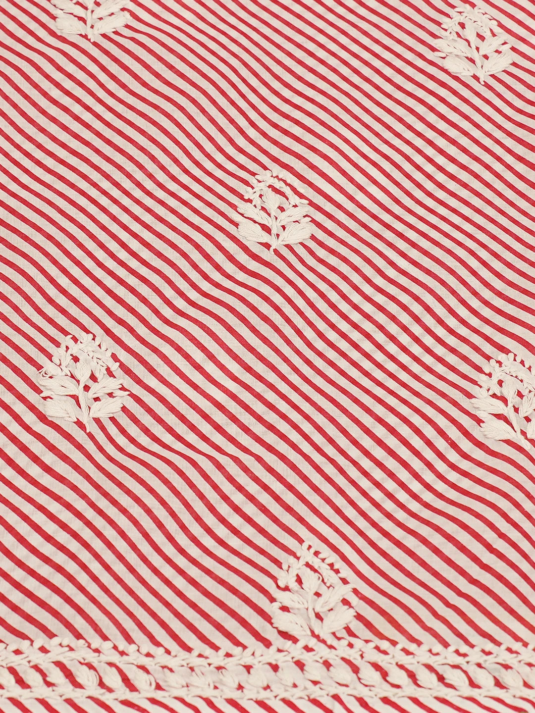 Ada Hand Embroidered Red and White Lehariya Print Cotton Lucknowi Chikankari Unstitched Kurta Piece 01A654514