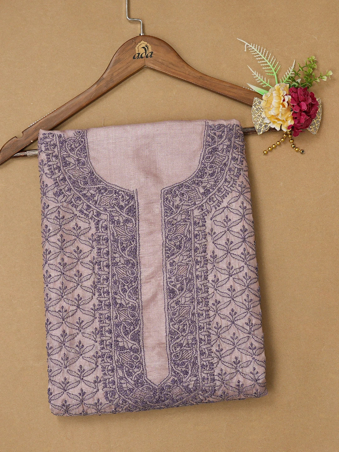 Ada Hand Embroidered Lavender Silk Lucknowi Chikankari Unstitched Kurta Piece 01A722194