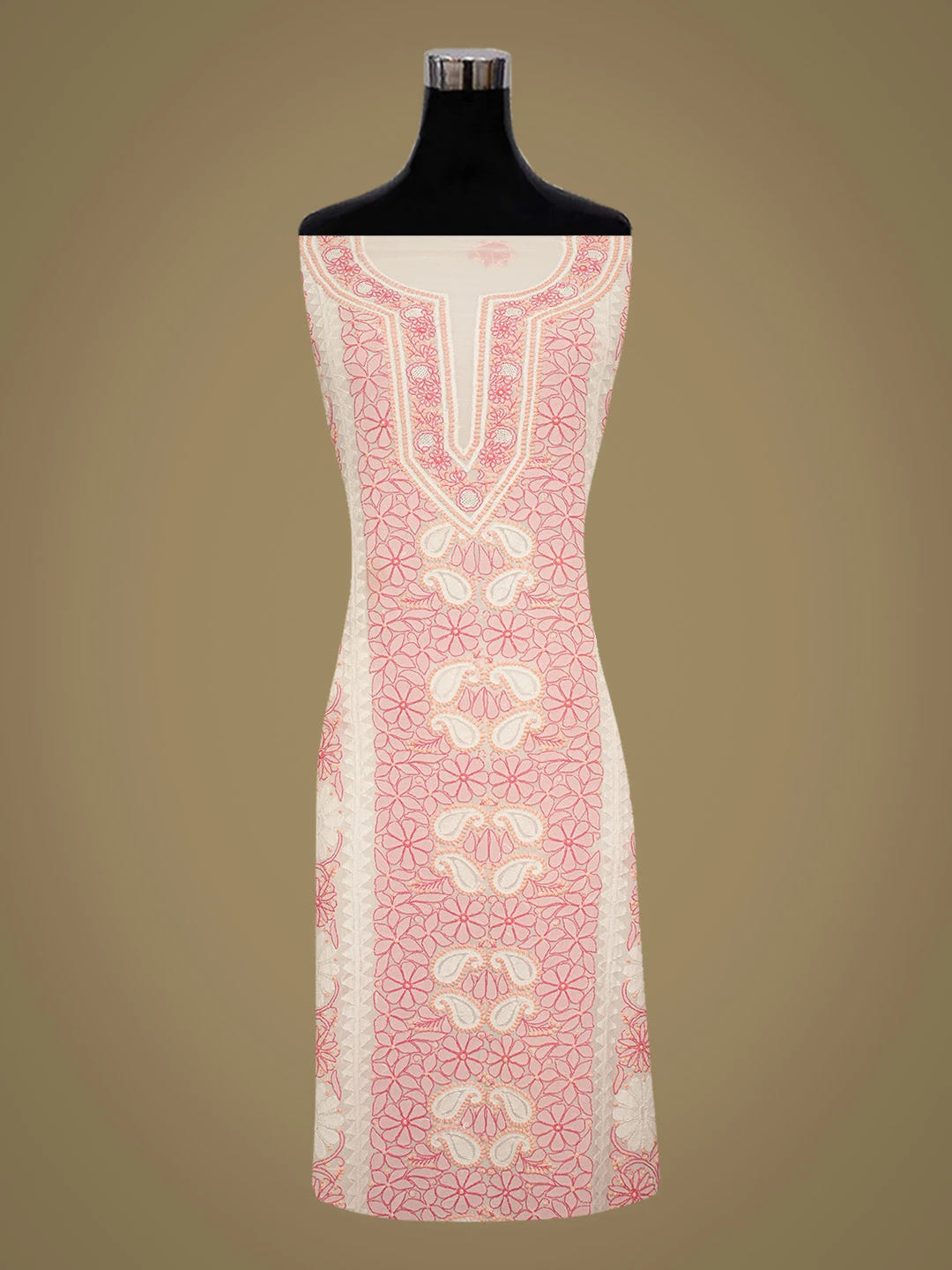 Ada Hand Embroidered White Viscose Georgette Lucknowi Chikankari Unstitched Kurta Piece 01A635387