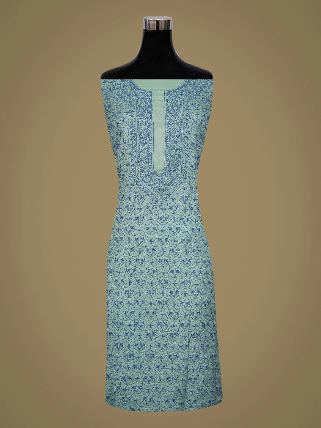 Ada Hand Embroidered Cambridge Blue Silk Lucknowi Chikankari Unstitched Kurta Piece 01A722145