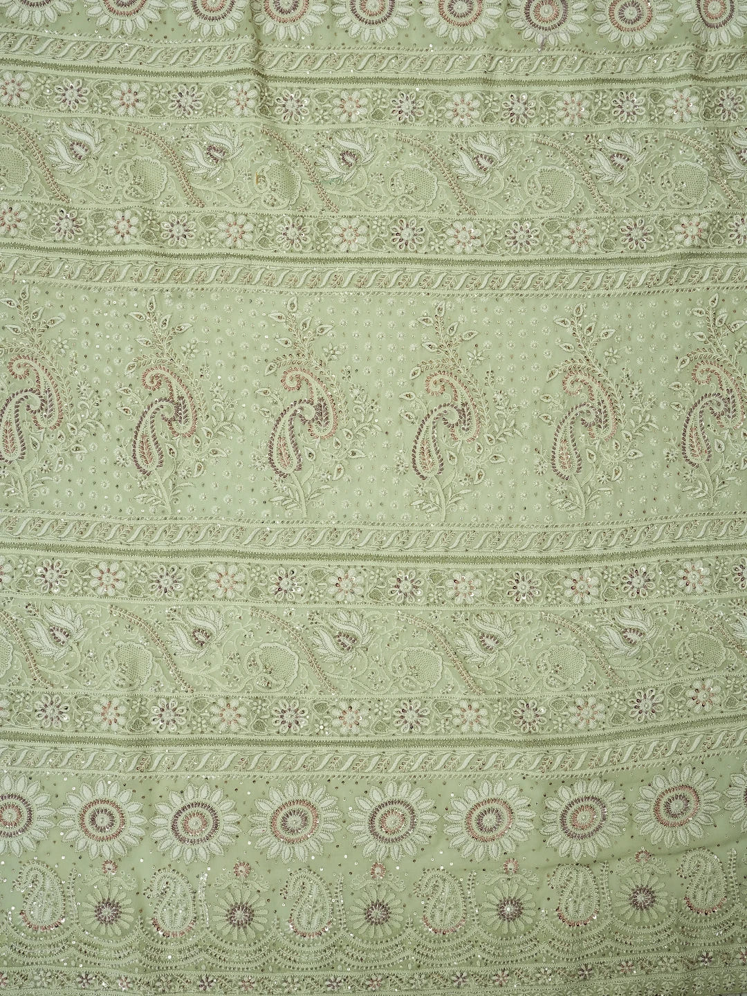 Ada Hand Embroidered Pista Green Pure Georgette Lucknowi Chikankari Saree/Blouse With Zari Work 01A132697