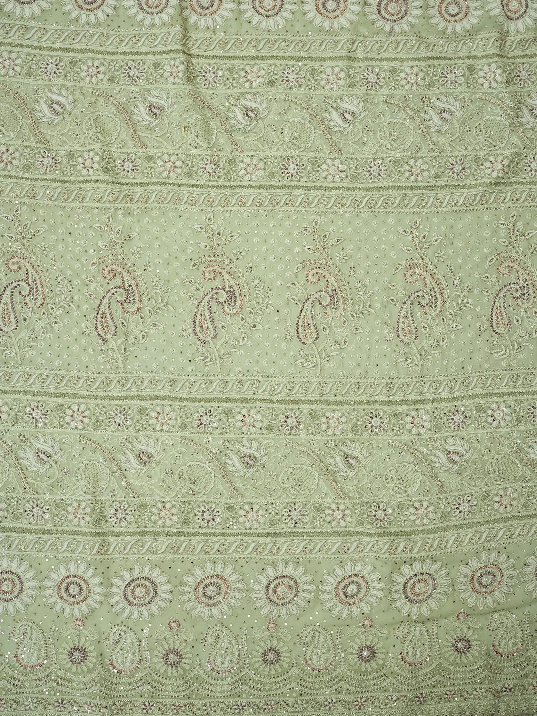 Ada Hand Embroidered Pista Green Pure Georgette Lucknowi Chikankari Saree/Blouse With Zari Work 01A132697