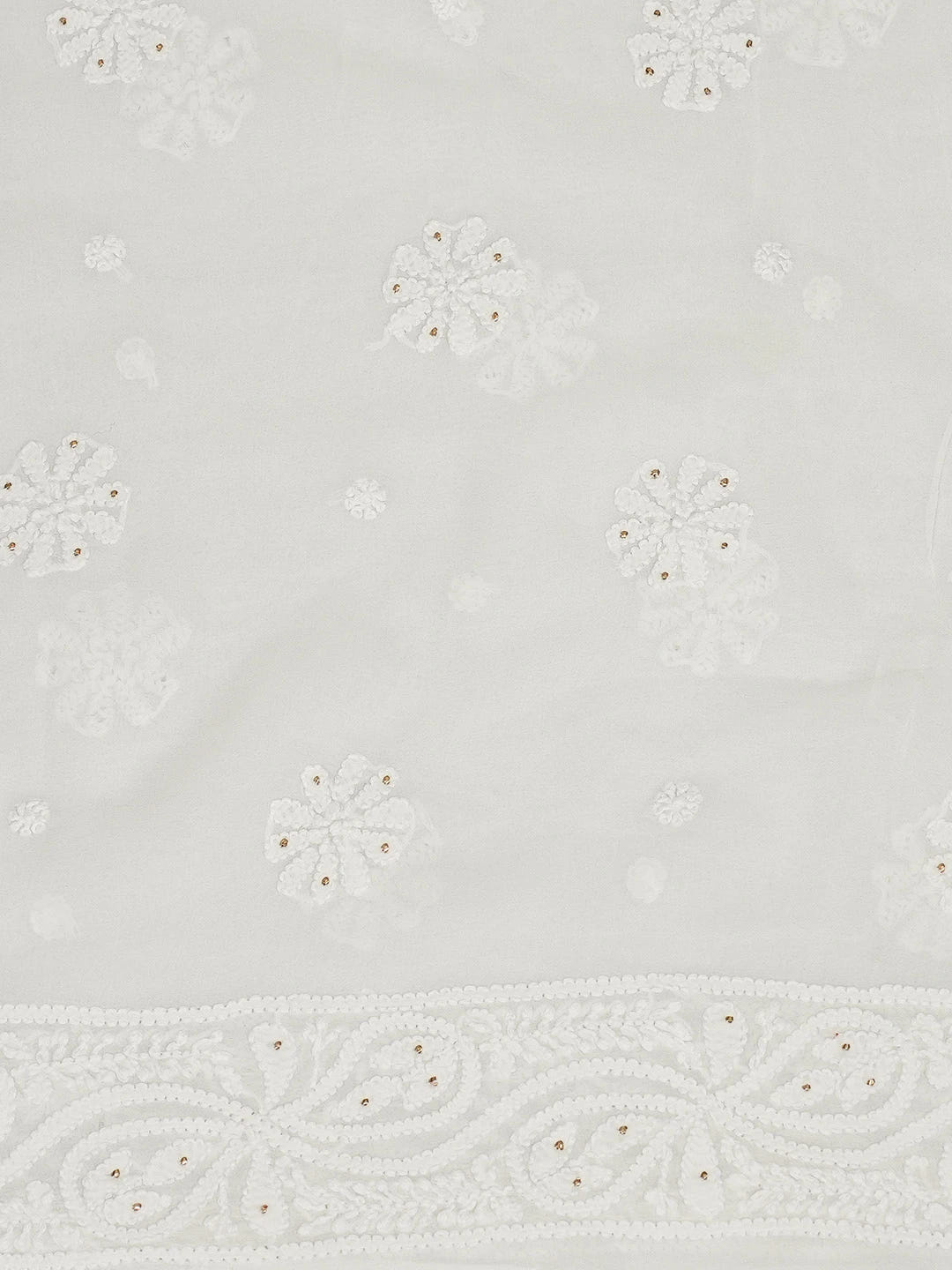 Ada Hand Embroidered White Viscose Georgette Lucknowi Chikankari Unstitched Kurta Dupatta Set With Mukaish Work 01A578876