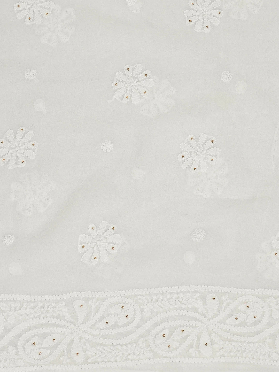 Ada Hand Embroidered White Viscose Georgette Lucknowi Chikankari Unstitched Kurta Dupatta Set With Mukaish Work 01A578876