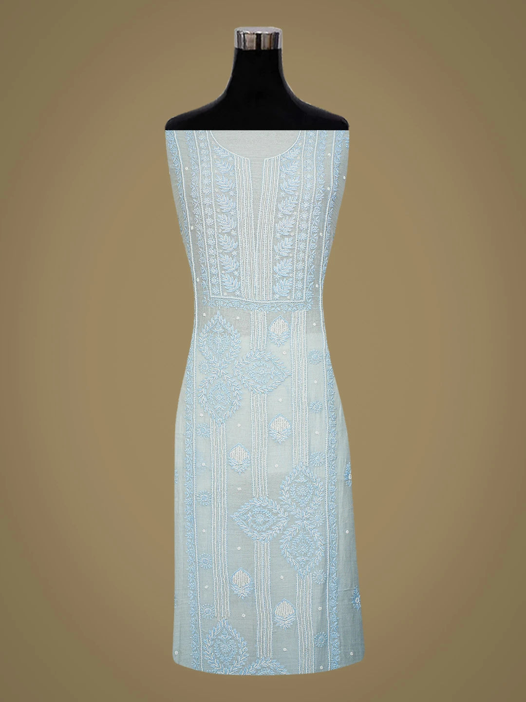 Ada Hand Embroidered Carolina Blue Chanderi Lucknowi Chikankari Unstitched Kurta Dupatta Set With Pearl Work 01A687556
