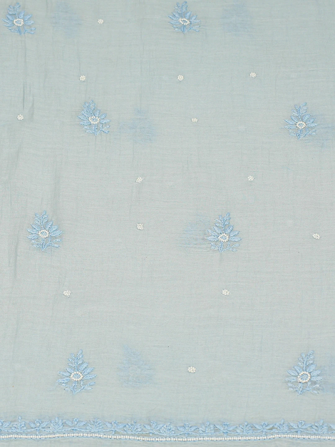 Ada Hand Embroidered Carolina Blue Chanderi Lucknowi Chikankari Unstitched Kurta Dupatta Set With Pearl Work 01A687556