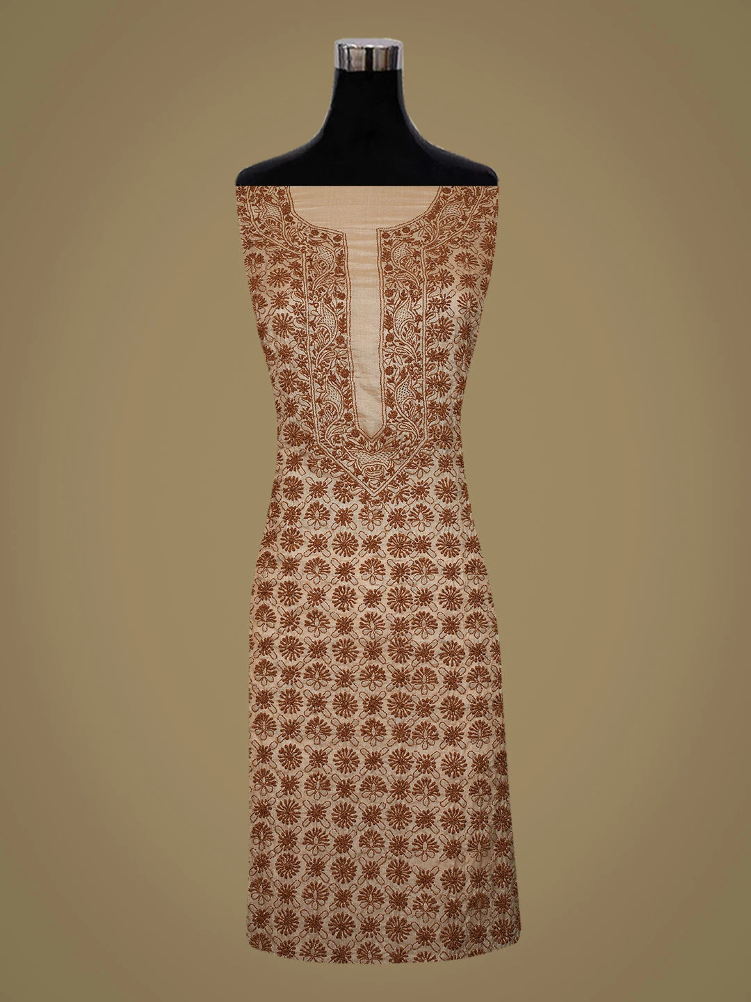 Ada Hand Embroidered Raw Umber Brown Silk Lucknowi Chikankari Unstitched Kurta Piece 01A464821