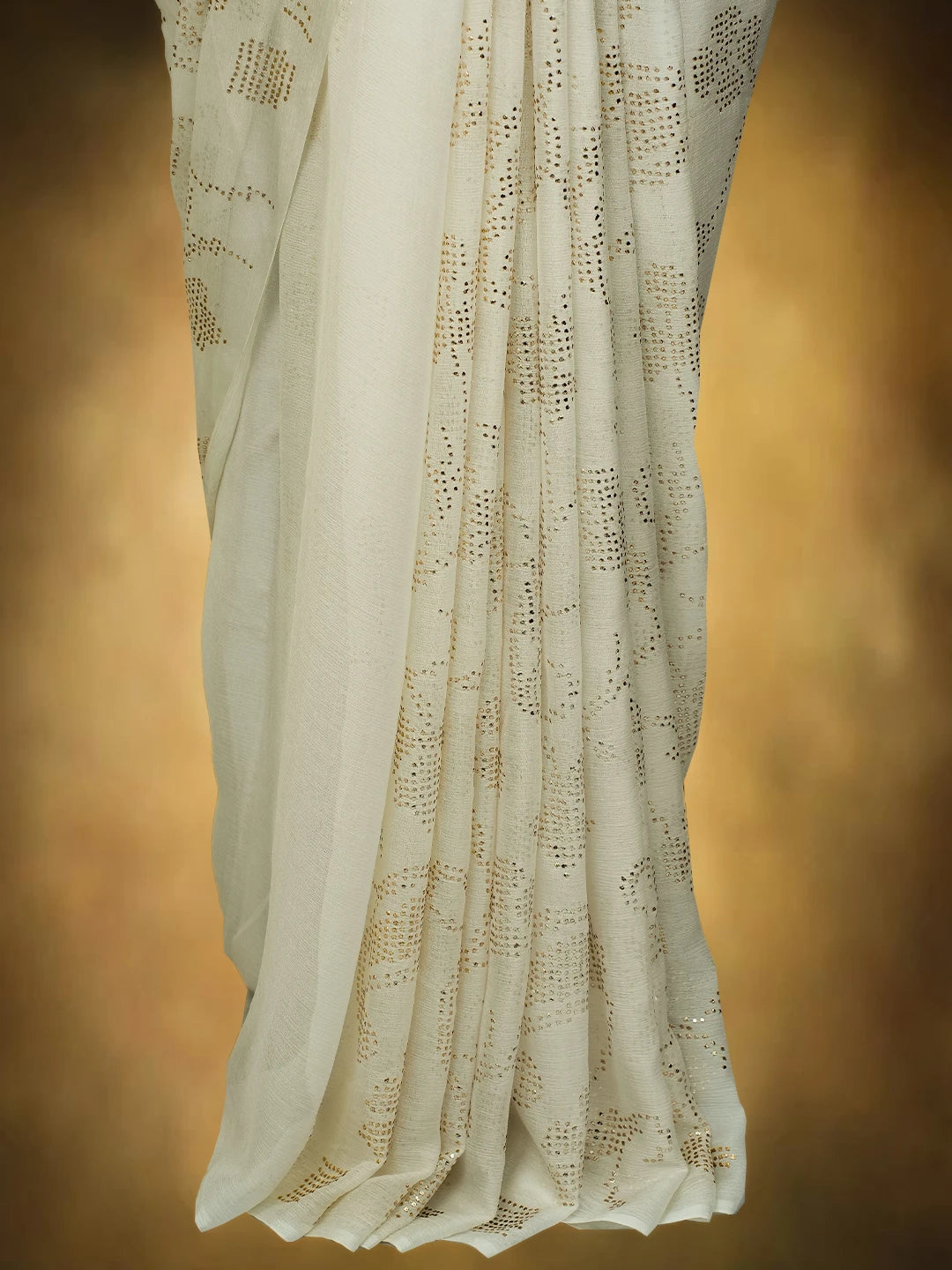Ada Hand Embroidered White Chiffon Lucknowi Saree and Blouse With Muqaish Work 01A726096