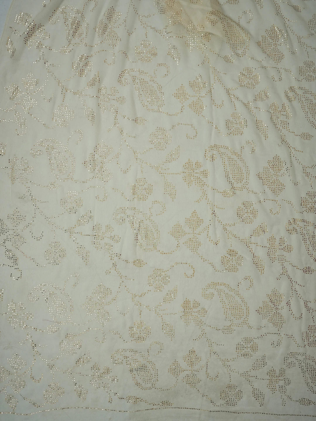 Ada Hand Embroidered White Chiffon Lucknowi Saree and Blouse With Muqaish Work 01A726096