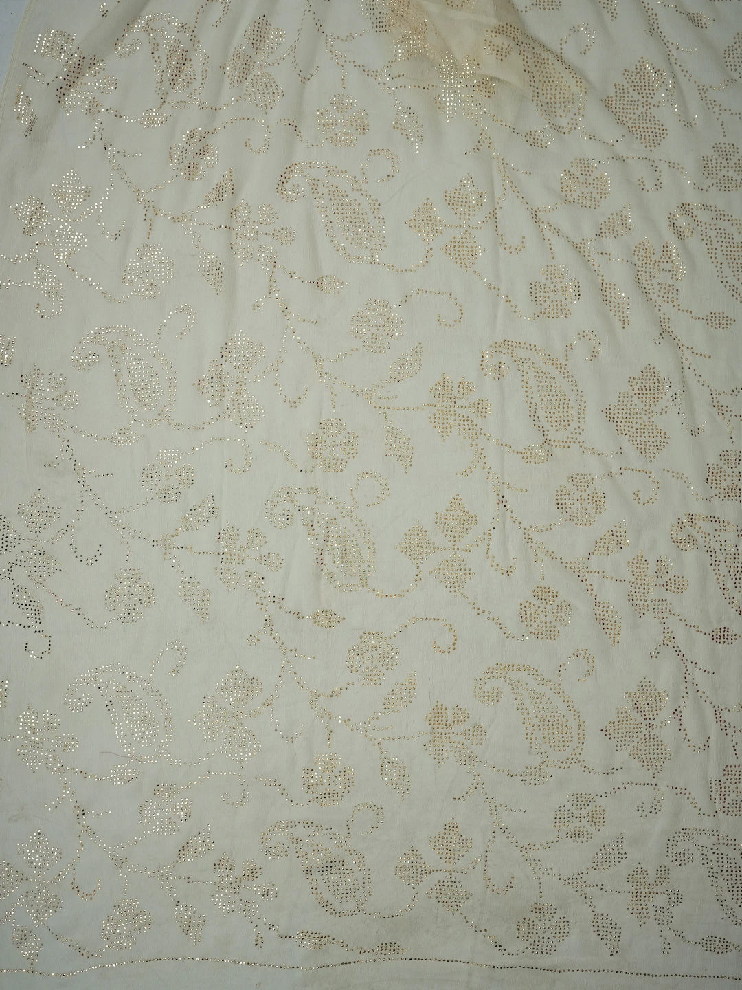 Ada Hand Embroidered White Chiffon Lucknowi Saree and Blouse With Muqaish Work 01A726096