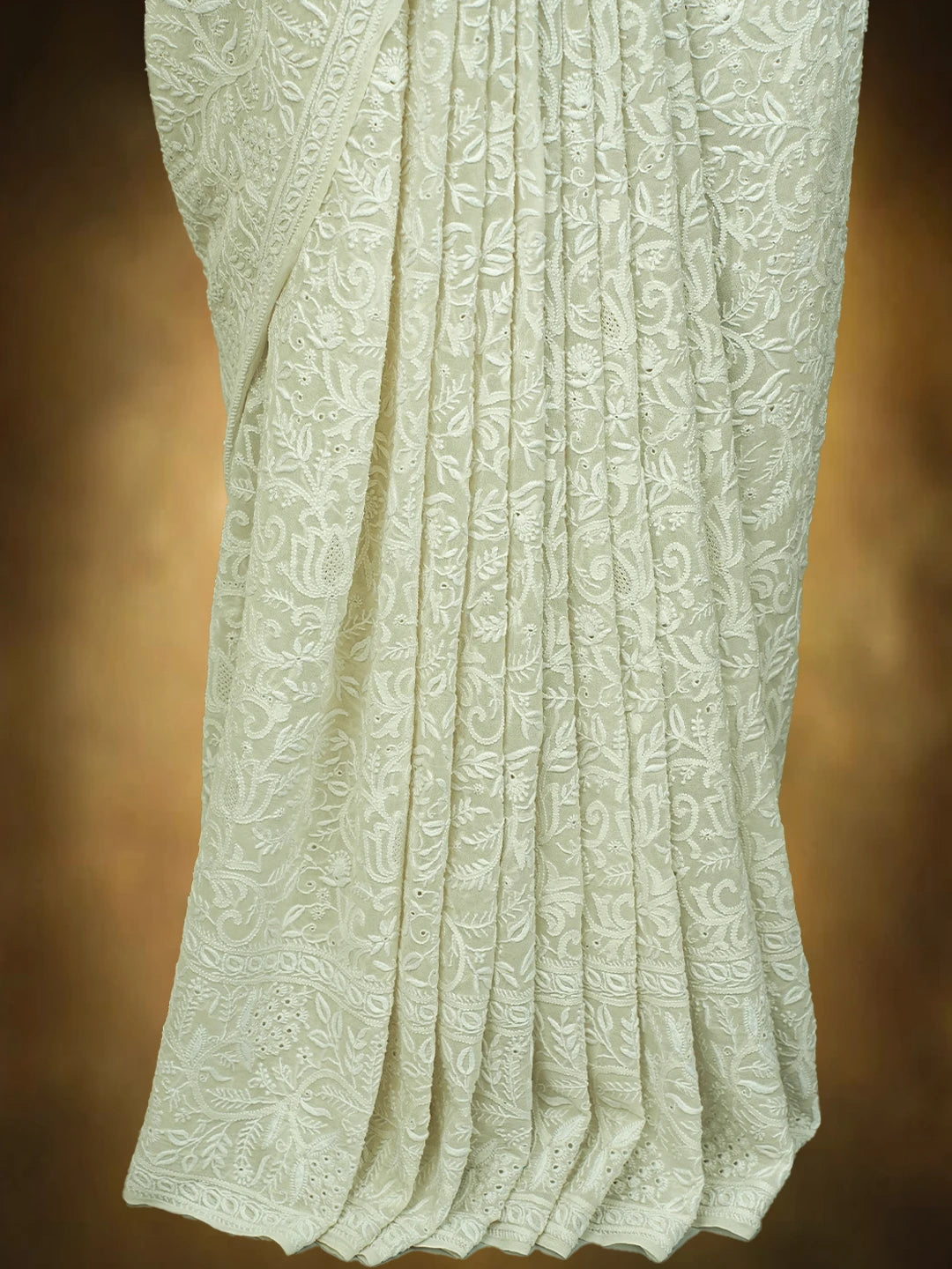 Ada Hand Embroidered White Pure Georgette Lucknowi Chikankari Saree and Blouse 01A616438