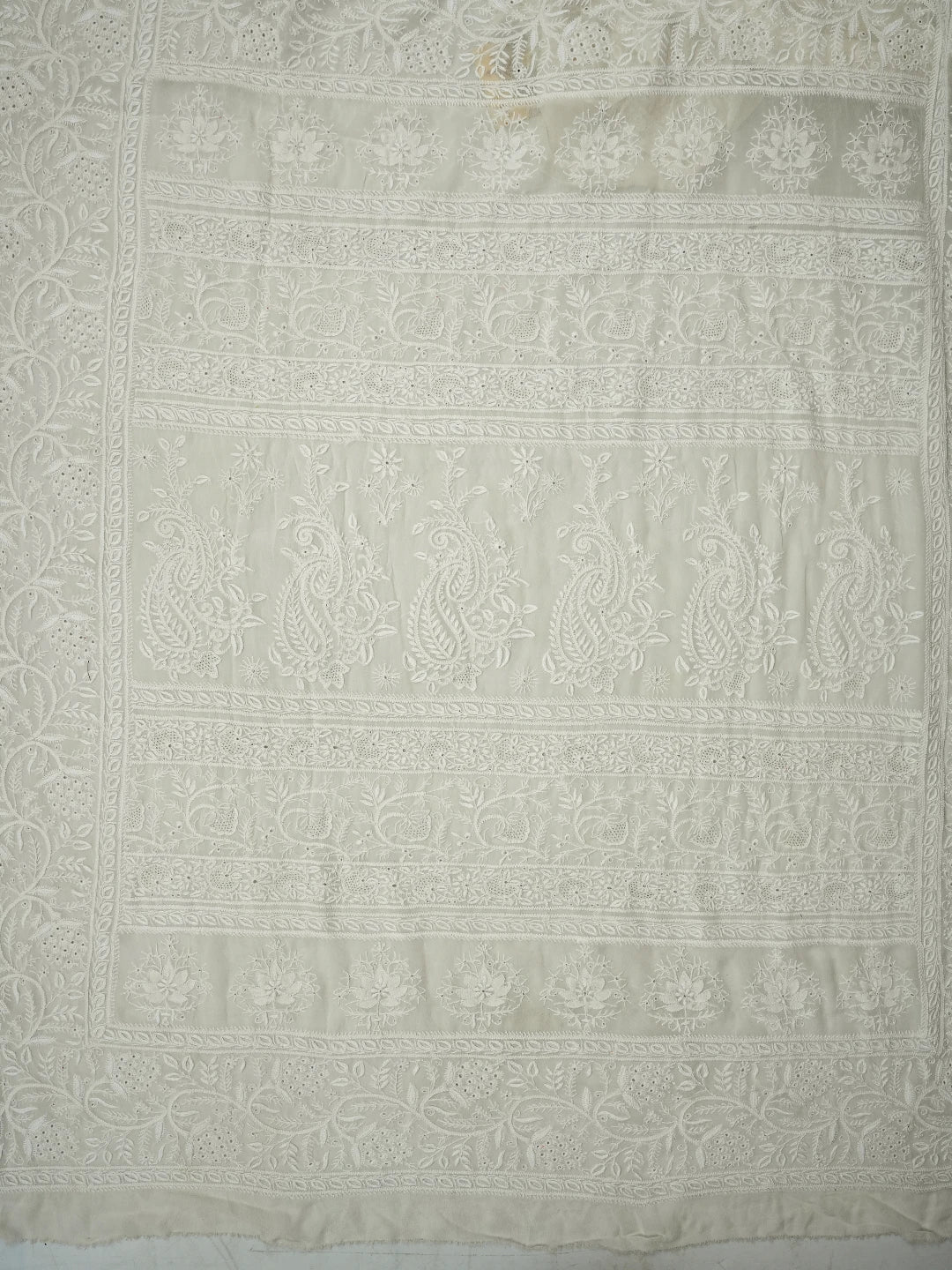 Ada Hand Embroidered White Pure Georgette Lucknowi Chikankari Saree and Blouse 01A616438