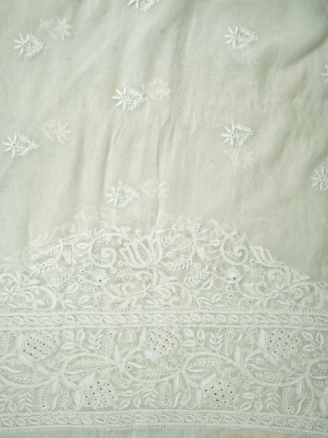 Ada Hand Embroidered White Pure Georgette Lucknowi Chikankari Saree and Blouse 01A616438