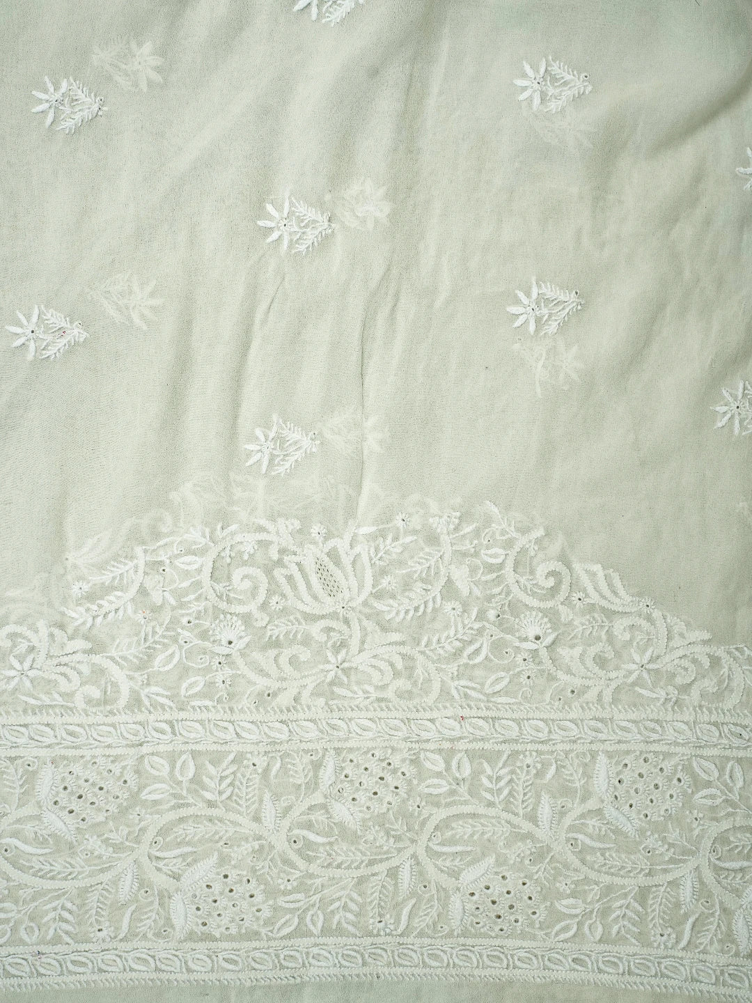 Ada Hand Embroidered White Pure Georgette Lucknowi Chikankari Saree and Blouse 01A616438