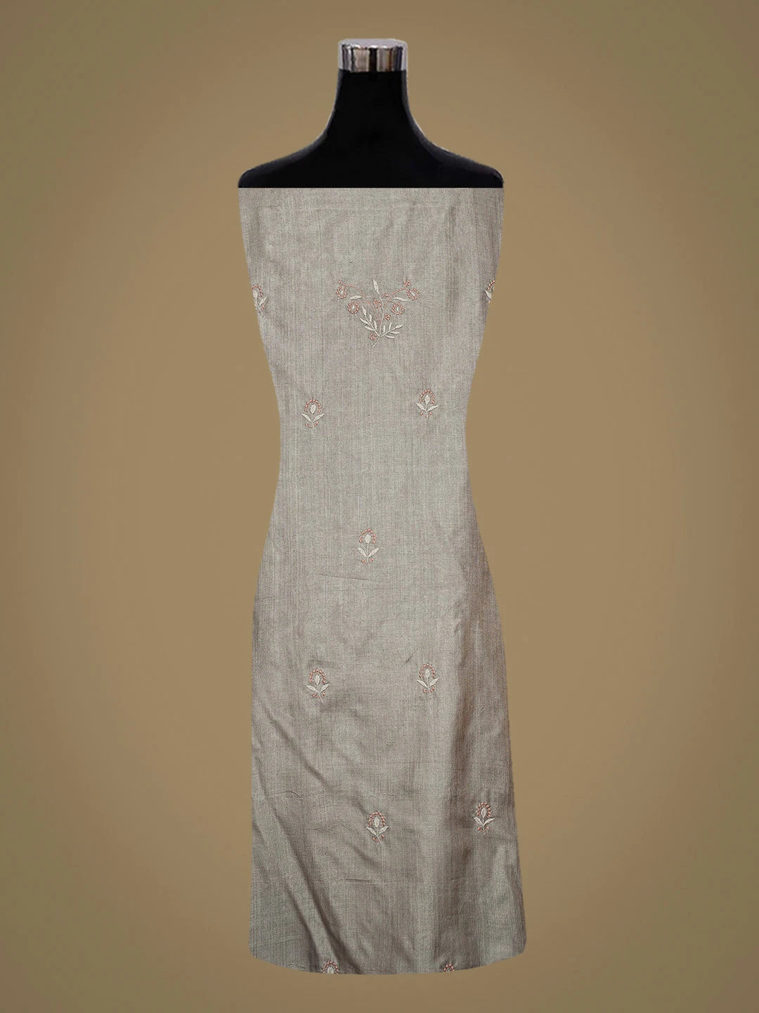 Ada Hand Embroidered Dim Gray Chanderi Lucknowi Chikankari Unstitched Kurta Dupatta Set 01A729206