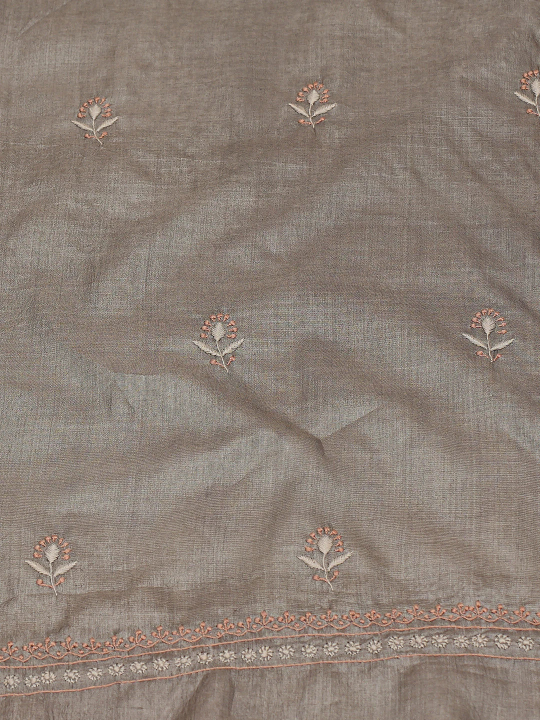 Ada Hand Embroidered Dim Gray Chanderi Lucknowi Chikankari Unstitched Kurta Dupatta Set 01A729206