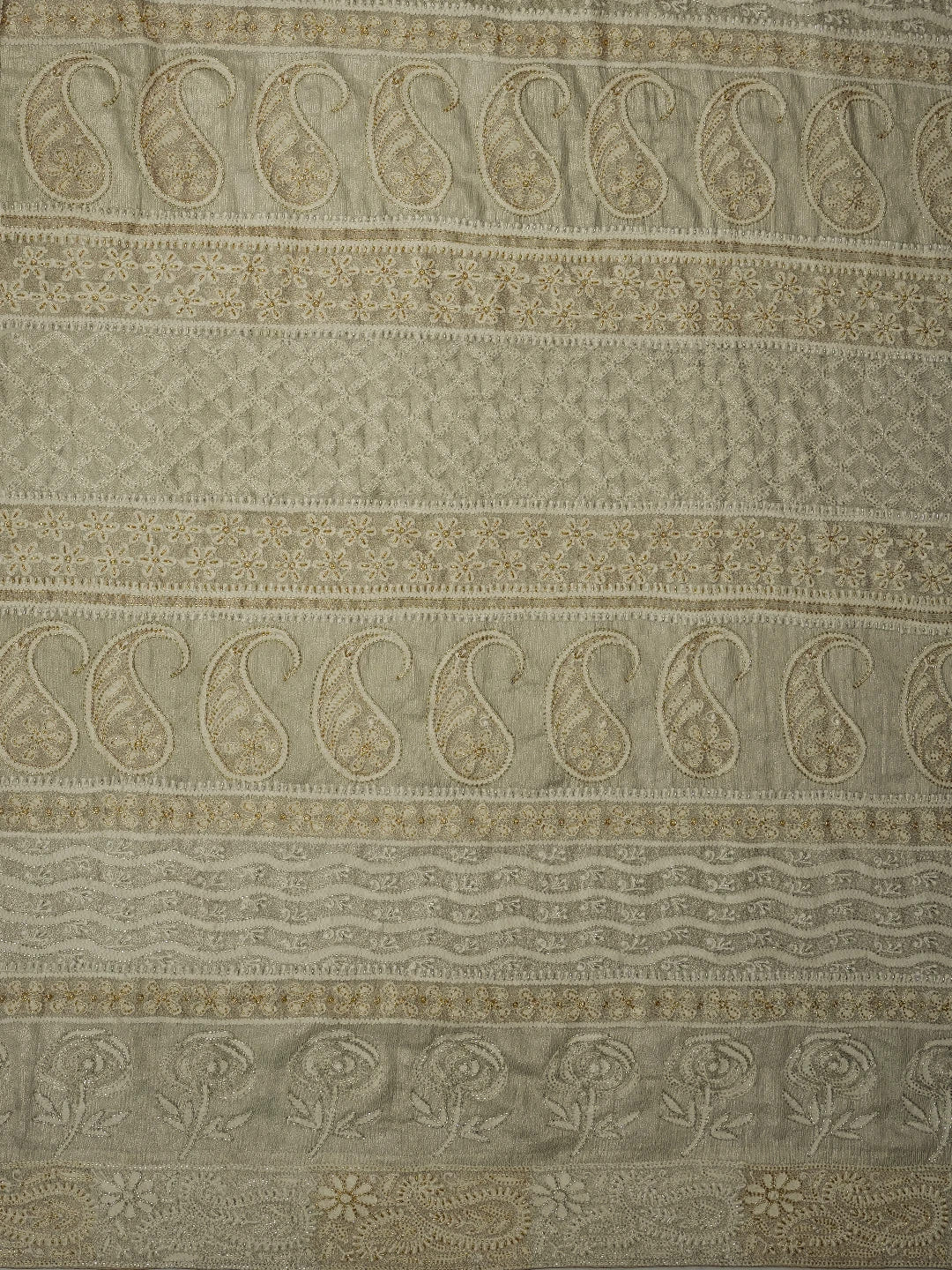 Ada Hand Embroidered Off White Pure Georgette Lucknowi Chikankari Saree and Blouse With Cutdana Work 01A559284