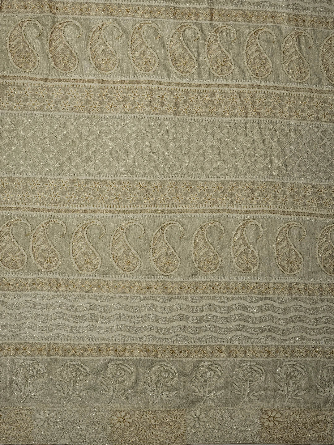 Ada Hand Embroidered Off White Pure Georgette Lucknowi Chikankari Saree and Blouse With Cutdana Work 01A559284