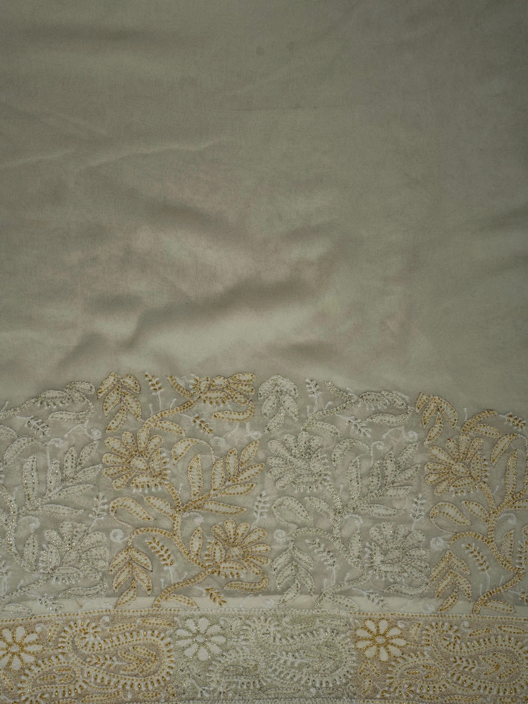 Ada Hand Embroidered Off White Pure Georgette Lucknowi Chikankari Saree and Blouse With Cutdana Work 01A559284