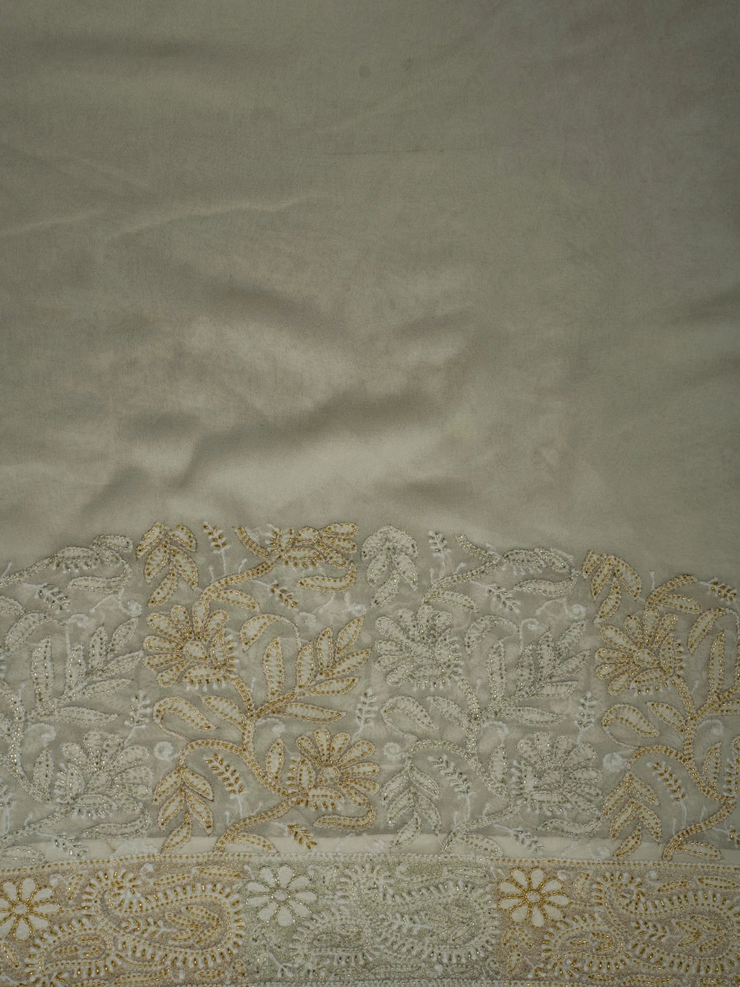 Ada Hand Embroidered Off White Pure Georgette Lucknowi Chikankari Saree and Blouse With Cutdana Work 01A559284