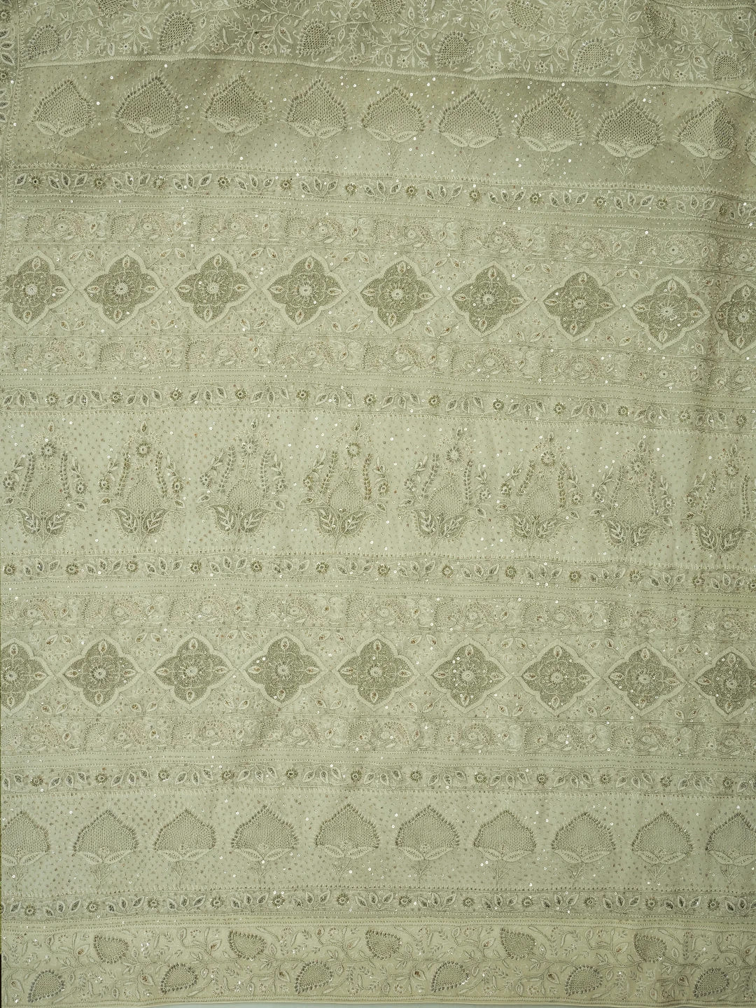 Ada Hand Embroidered Off White Pure Georgette Lucknowi Chikankari Saree and Blouse With Sequins Work 01A412642