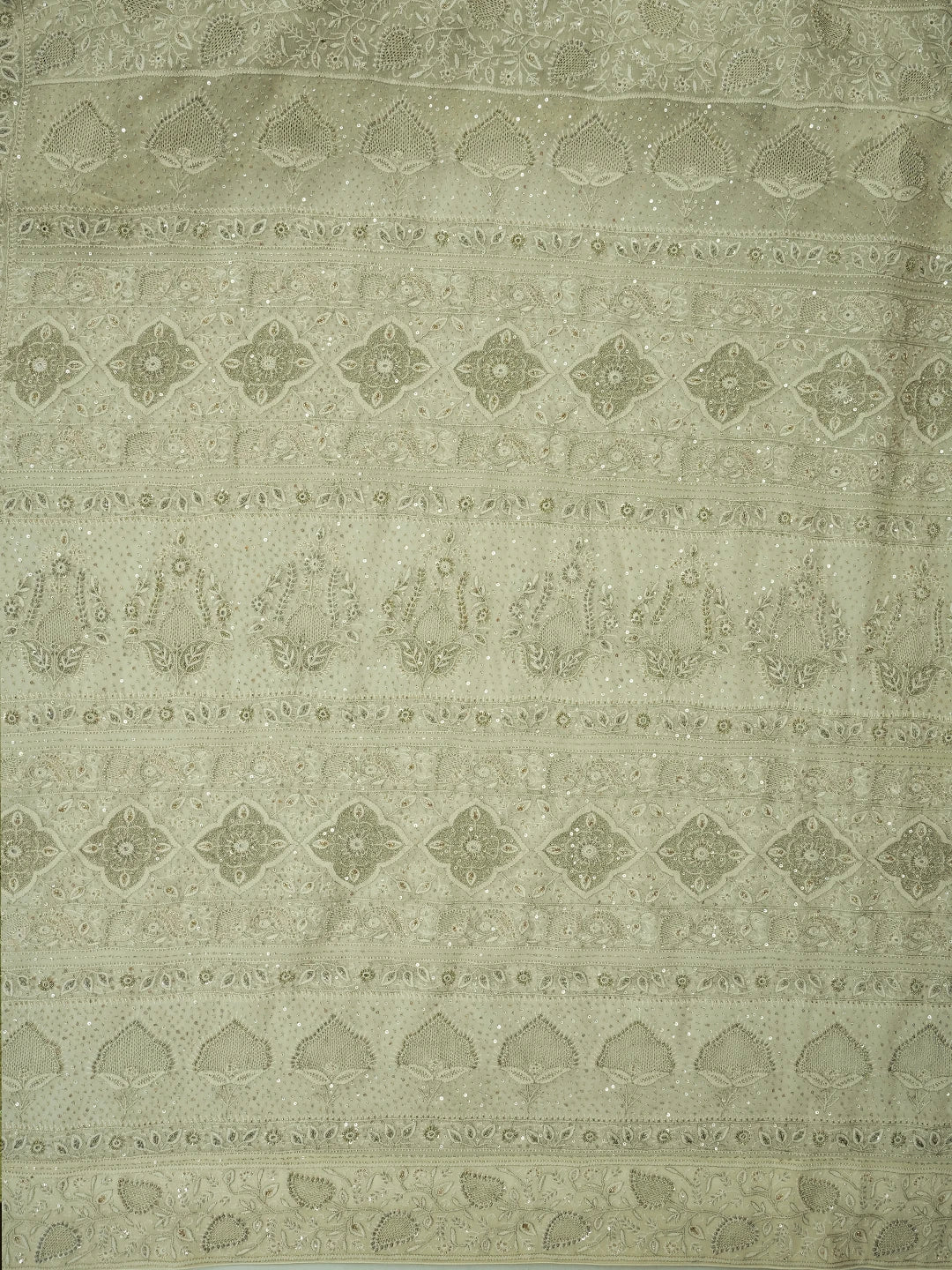 Ada Hand Embroidered Off White Pure Georgette Lucknowi Chikankari Saree and Blouse With Sequins Work 01A412642