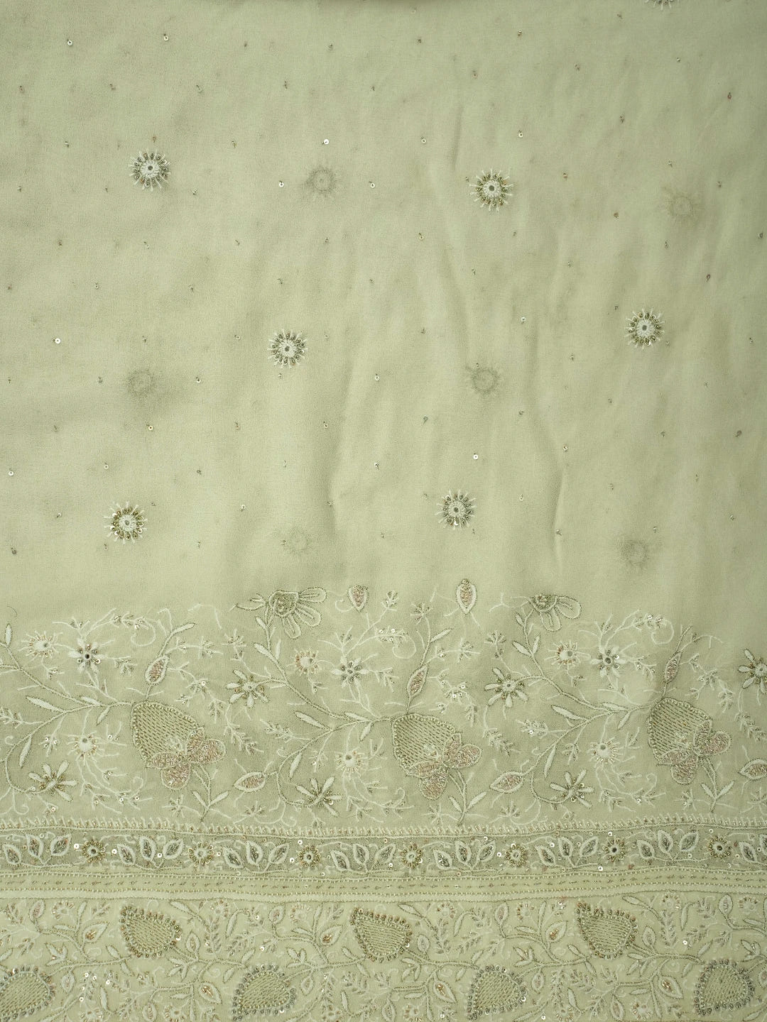 Ada Hand Embroidered Off White Pure Georgette Lucknowi Chikankari Saree and Blouse With Sequins Work 01A412642