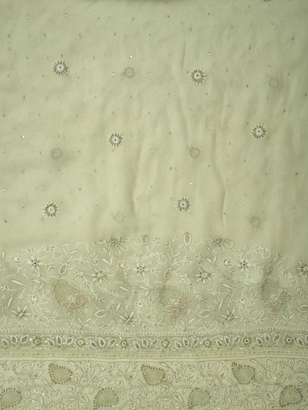 Ada Hand Embroidered Off White Pure Georgette Lucknowi Chikankari Saree and Blouse With Sequins Work 01A412642