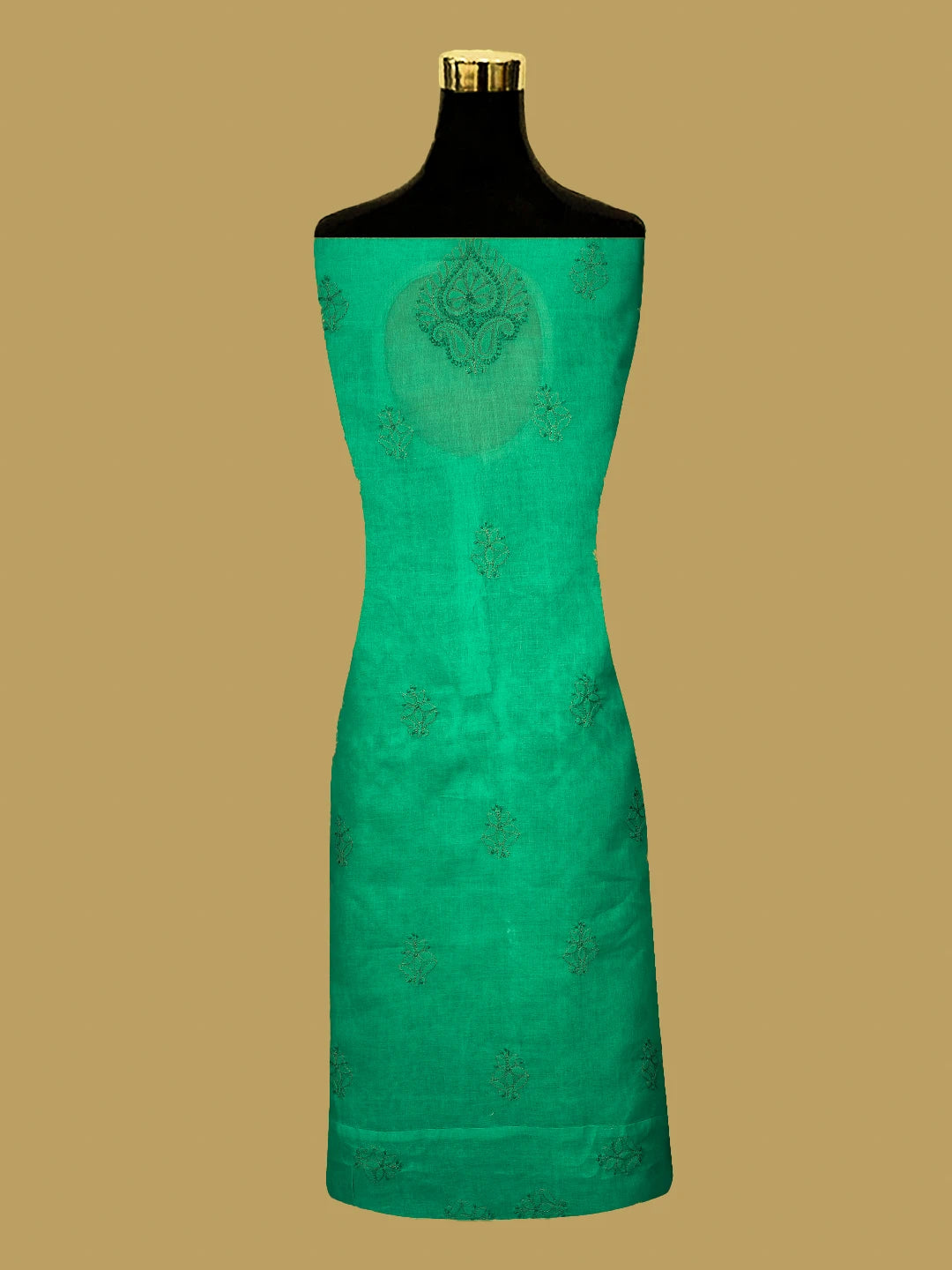 Ada Hand Embroidered Rama Green Cotton Lucknowi Chikankari Unstitched Suit Piece 01A723542