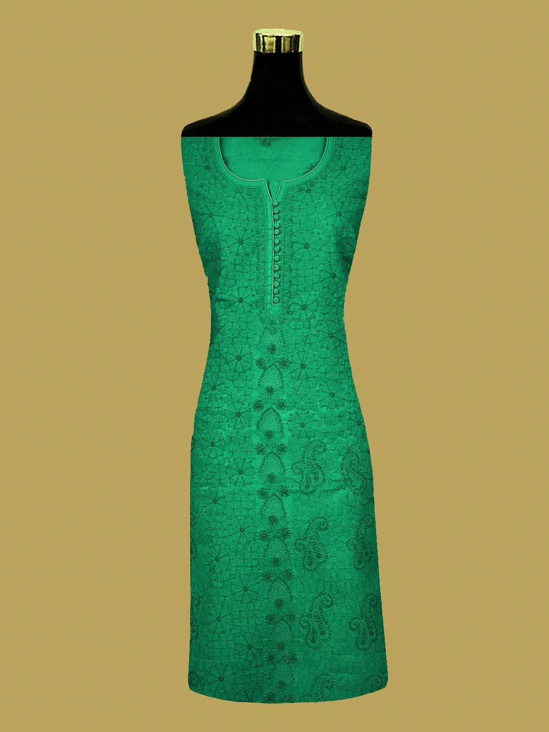 Ada Hand Embroidered Rama Green Cotton Lucknowi Chikankari Unstitched Suit Piece 01A723542