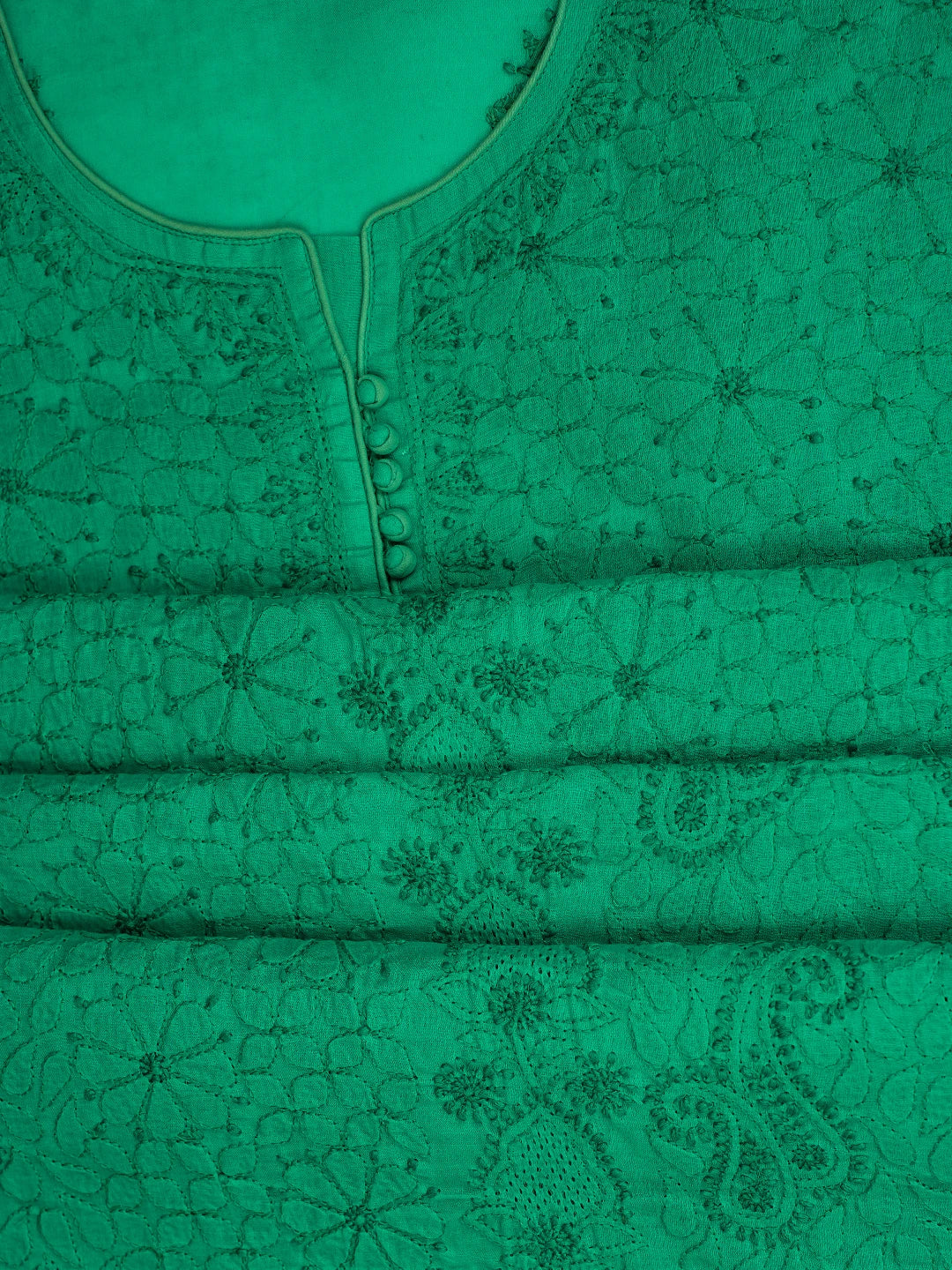 Ada Hand Embroidered Rama Green Cotton Lucknowi Chikankari Unstitched Suit Piece 01A723542