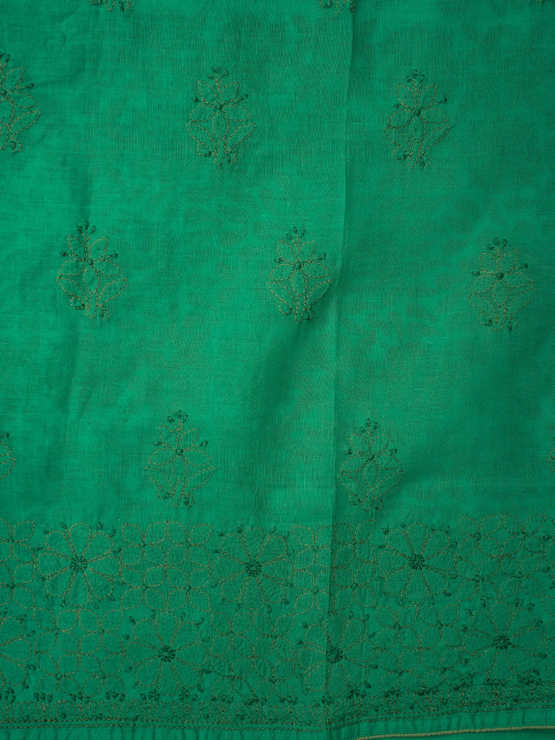 Ada Hand Embroidered Rama Green Cotton Lucknowi Chikankari Unstitched Suit Piece 01A723542