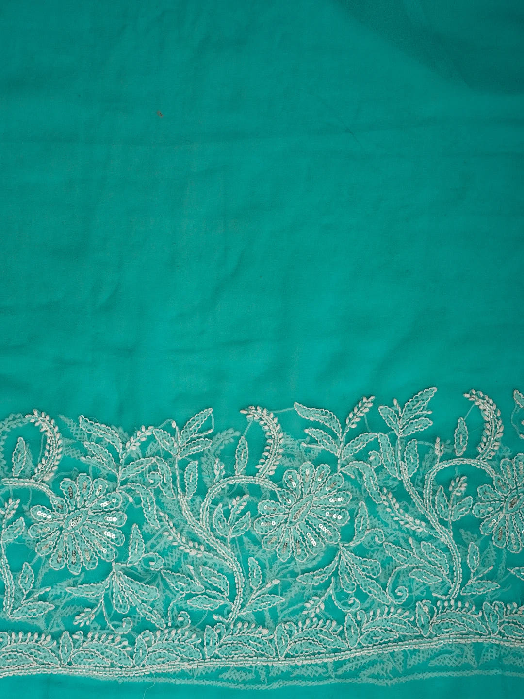 Ada Hand Embroidered Turquoise Georgette Lucknowi Chikankari Saree/Blouse With Cutdana Work 01A679806