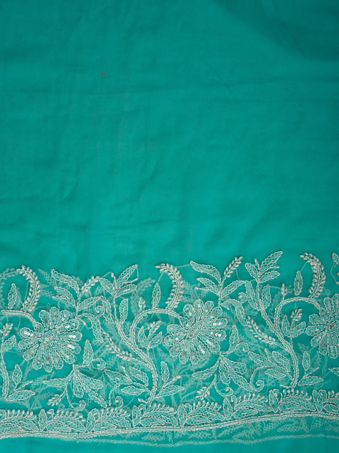 Ada Hand Embroidered Turquoise Georgette Lucknowi Chikankari Saree/Blouse With Cutdana Work 01A679806