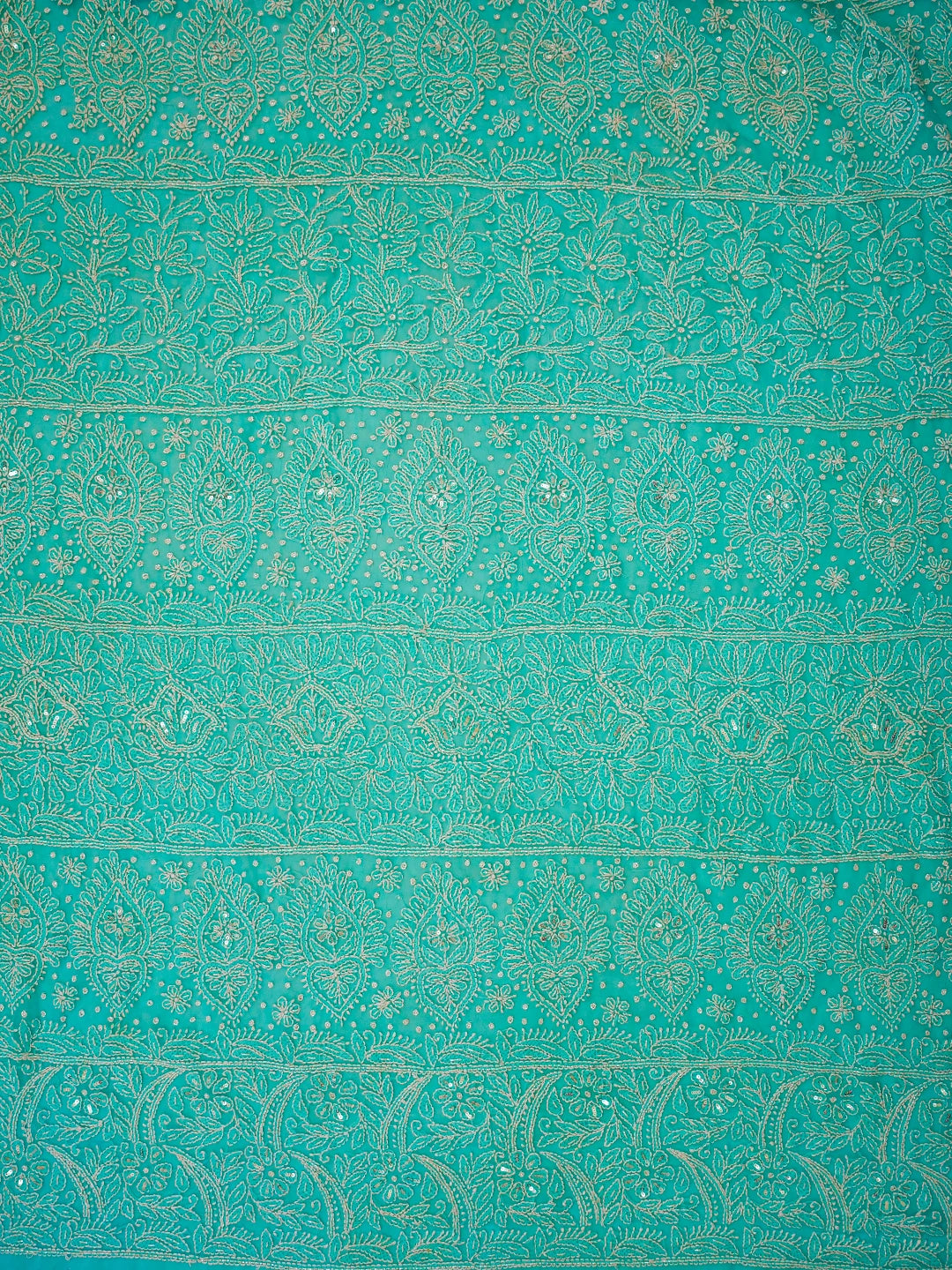 Ada Hand Embroidered Turquoise Georgette Lucknowi Chikankari Saree/Blouse With Cutdana Work 01A679806