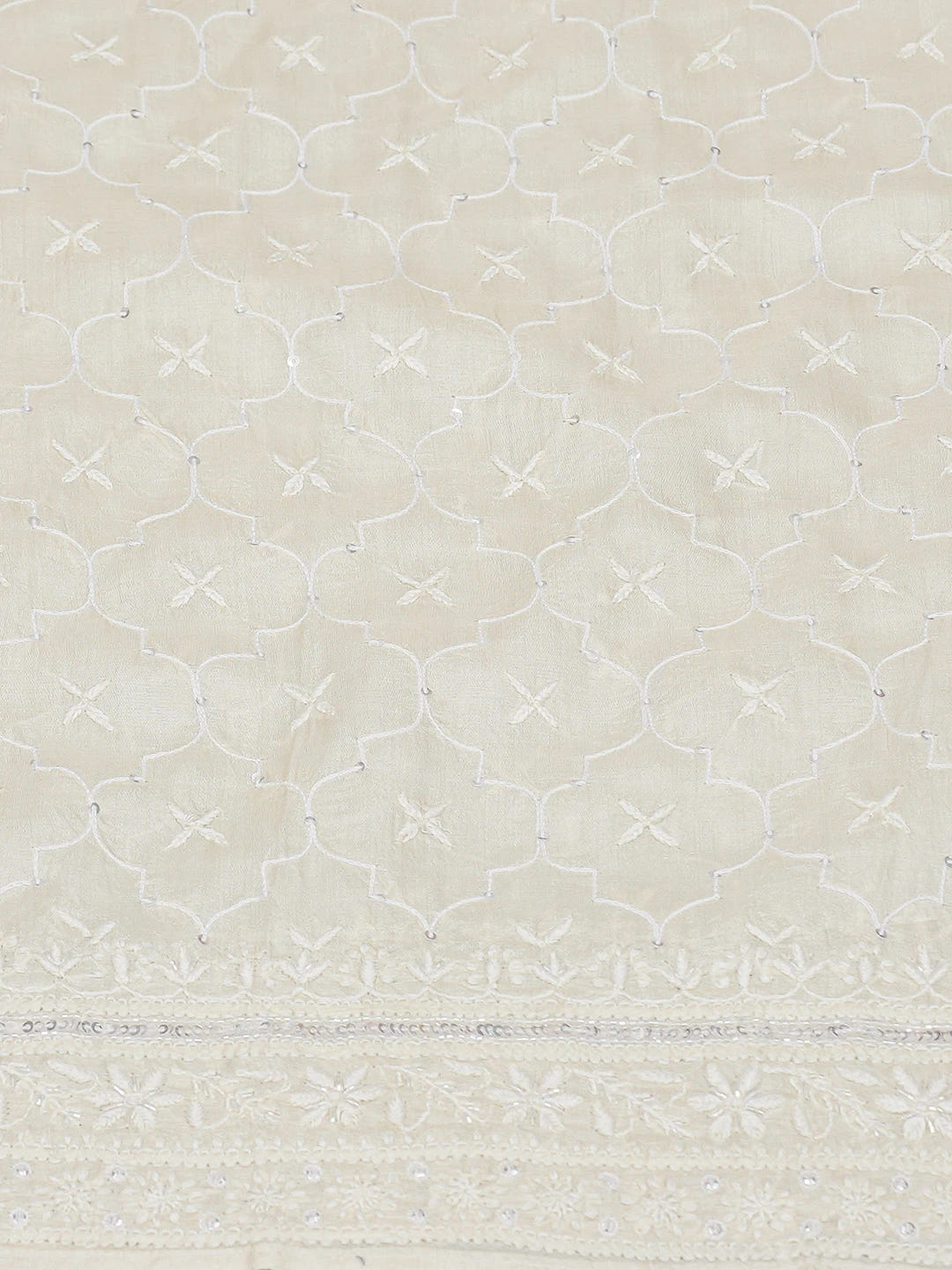 Ada Hand Embroidered Cream Silk Lucknowi Chikankari Semi-Stitched Kurta Dupatta Set With Cutdana Work 01A721795
