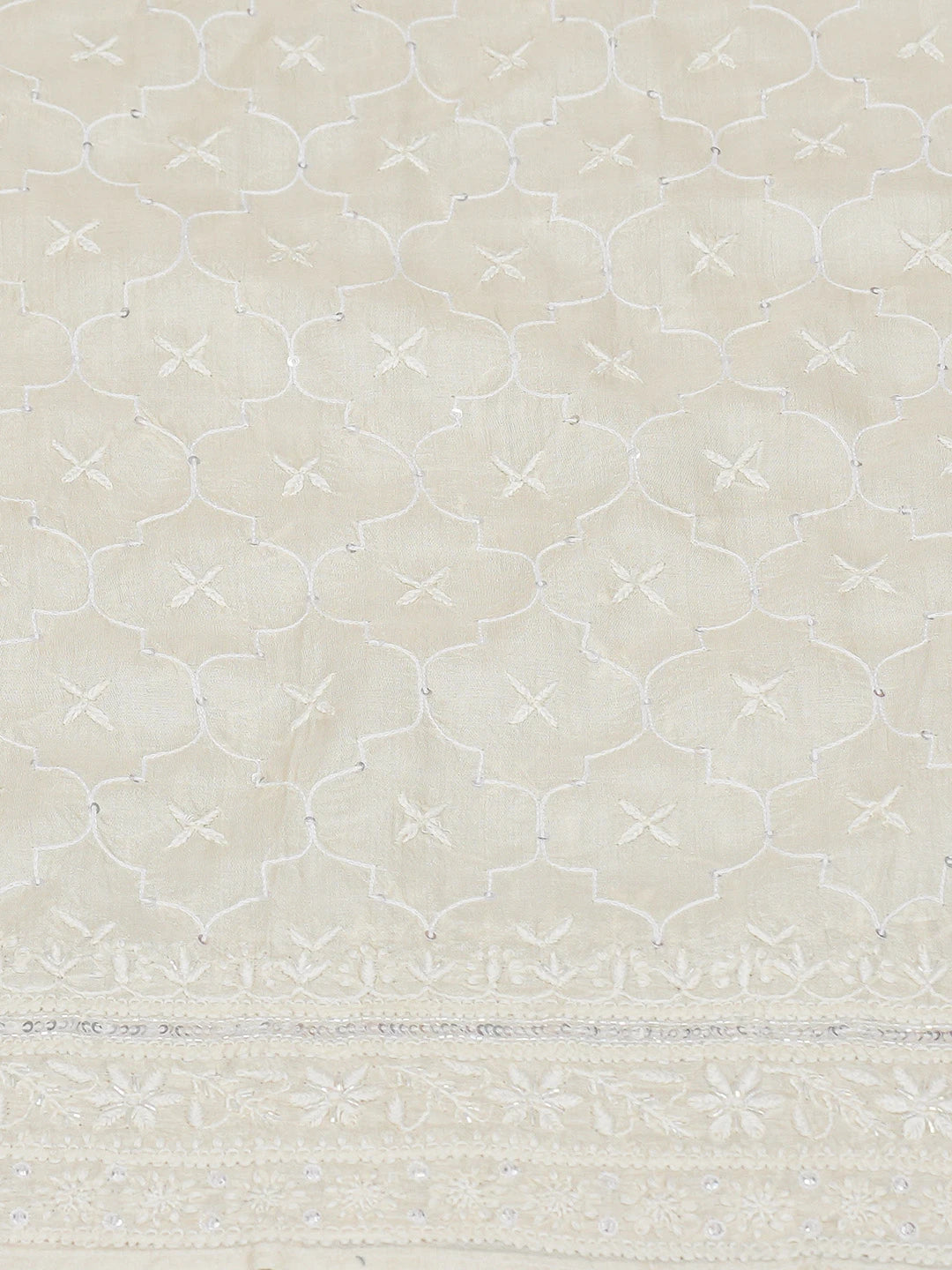 Ada Hand Embroidered Cream Silk Lucknowi Chikankari Semi-Stitched Kurta Dupatta Set With Cutdana Work 01A721795