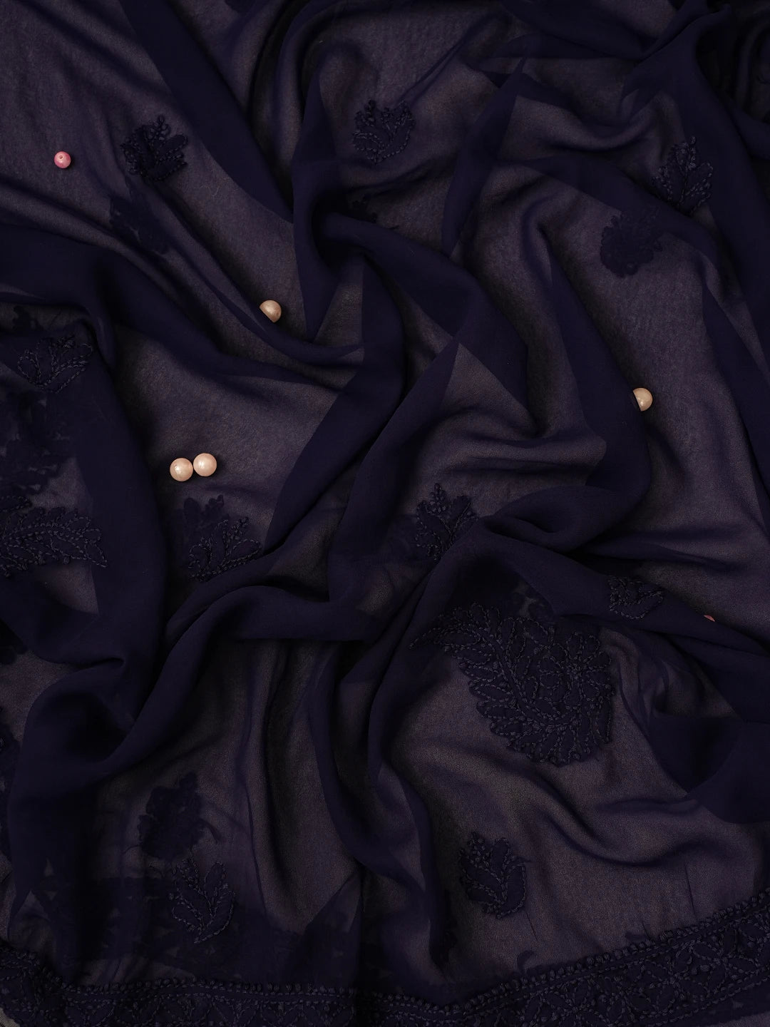 Ada Hand Embroidered Navy Blue Georgette Lucknowi Chikankari Unstitched Suit Piece A211284