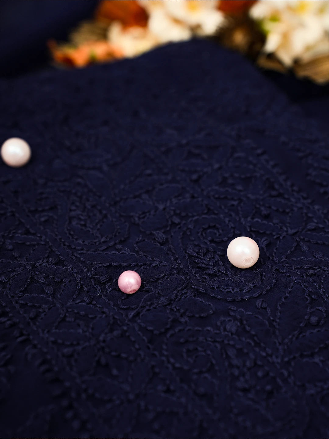 Ada Hand Embroidered Navy Blue Georgette Lucknowi Chikankari Unstitched Suit Piece A211284