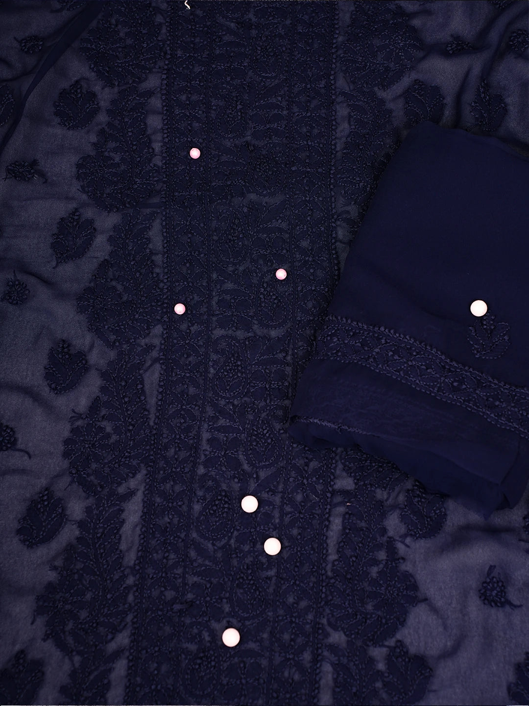 Ada Hand Embroidered Navy Blue Georgette Lucknowi Chikankari Unstitched Suit Piece A211284