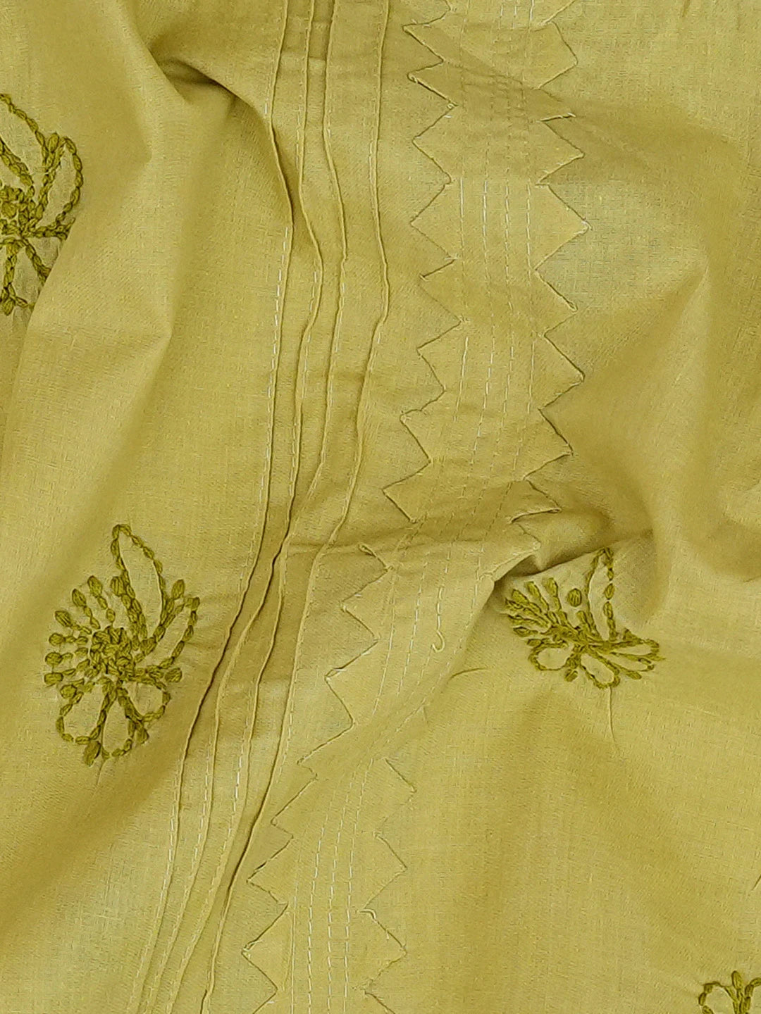 Ada Hand Embroidered Mehendi Green Cotton Lucknowi Chikankari Unstitched Men's Kurta Piece 01A706056