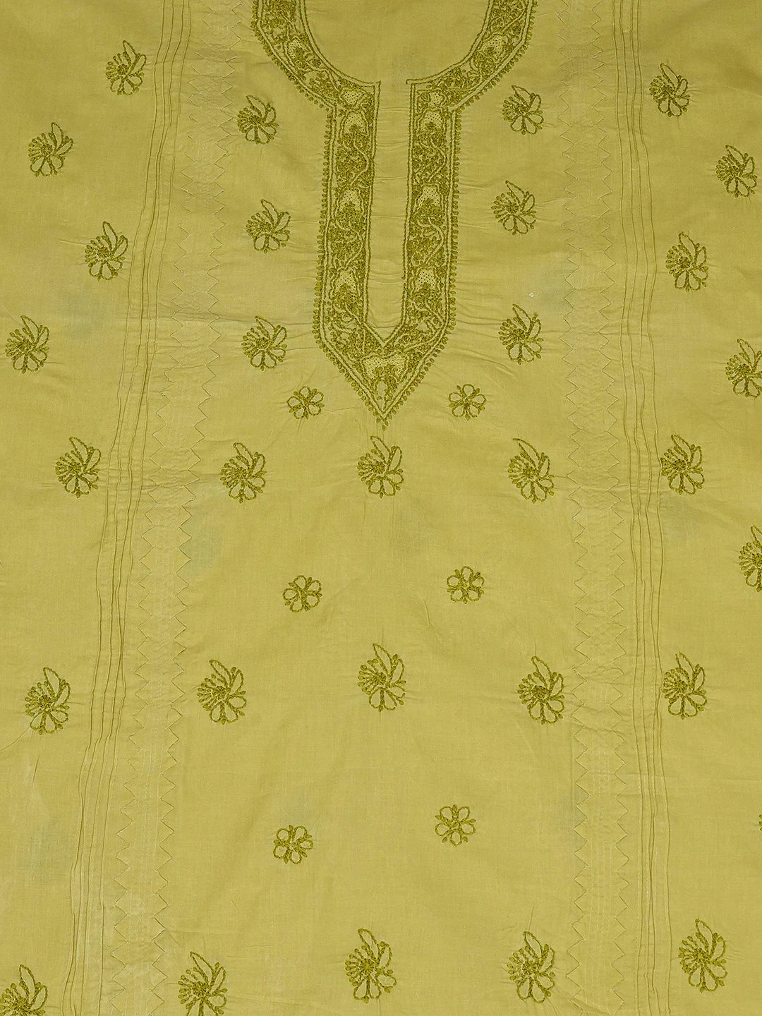 Ada Hand Embroidered Mehendi Green Cotton Lucknowi Chikankari Unstitched Men's Kurta Piece 01A706056