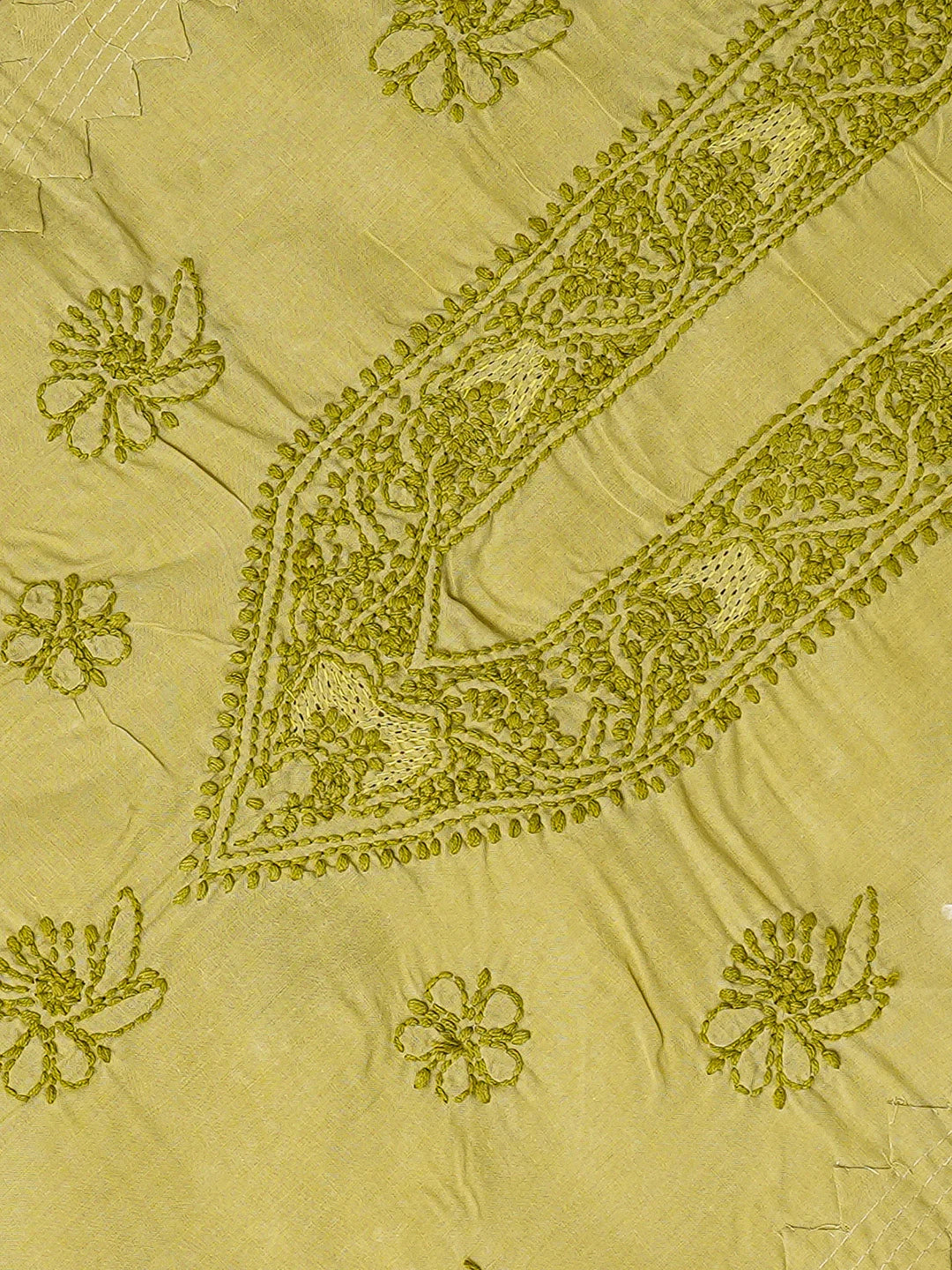 Ada Hand Embroidered Mehendi Green Cotton Lucknowi Chikankari Unstitched Men's Kurta Piece 01A706056