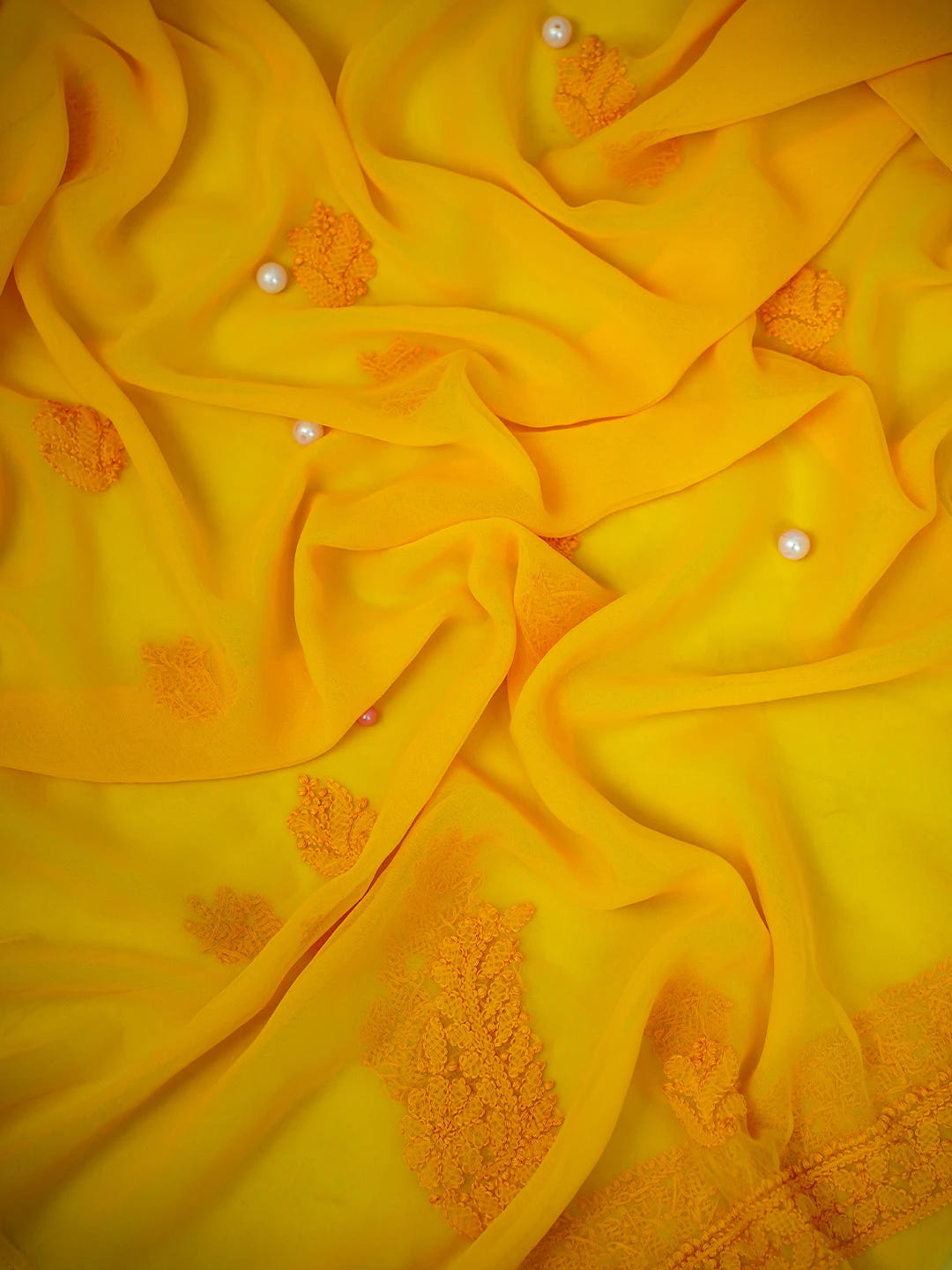 Ada Hand Embroidered Yellow Georgette Lucknowi Chikankari Unstitched Suit Piece A211285