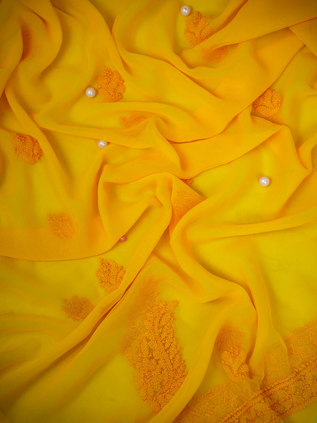 Ada Hand Embroidered Yellow Georgette Lucknowi Chikankari Unstitched Suit Piece A211285
