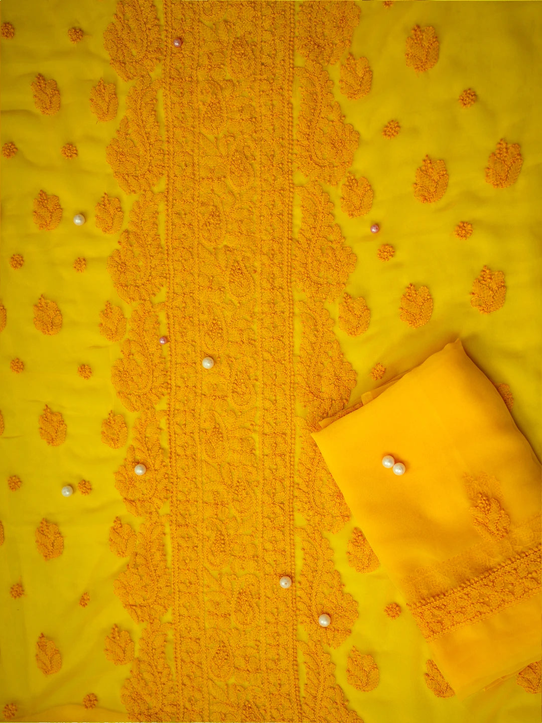 Ada Hand Embroidered Yellow Georgette Lucknowi Chikankari Unstitched Suit Piece A211285
