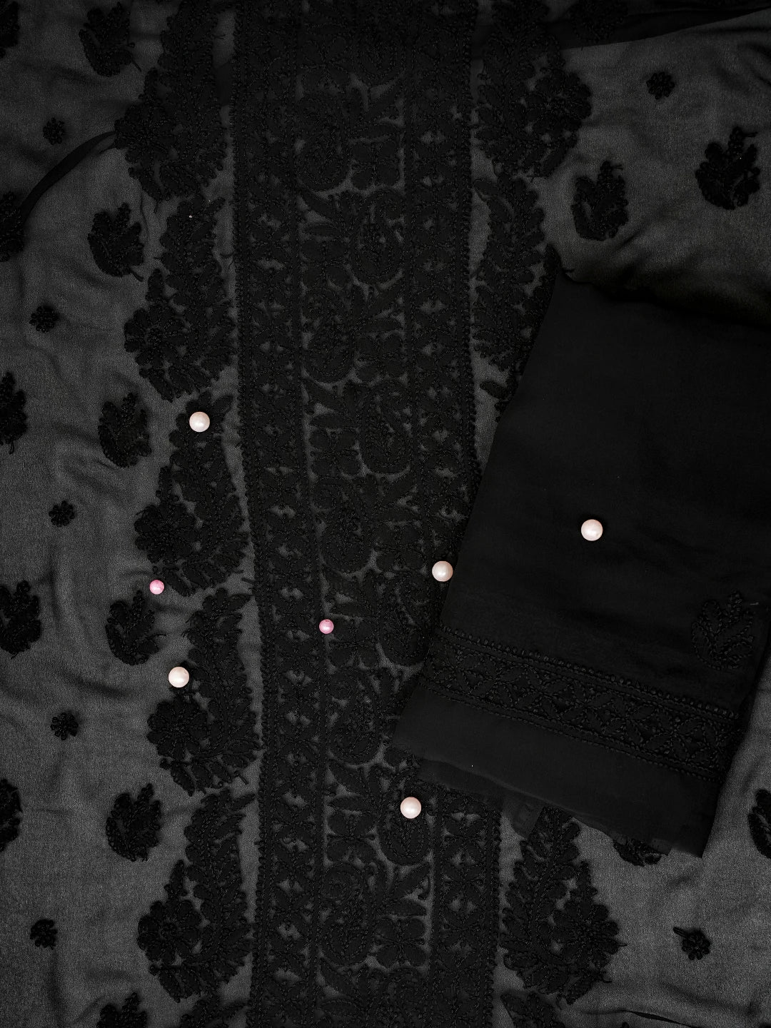 Ada Hand Embroidered Jet Black Georgette Lucknowi Chikankari Unstitched Suit Piece A211287